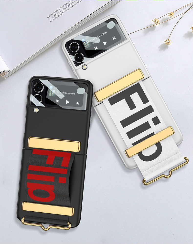 Compatible with Samsung Z Flip 7/6/5 phone case, 4/3 ultra-thin case, screen protector, letter wristband stand, drop-proof protective case.