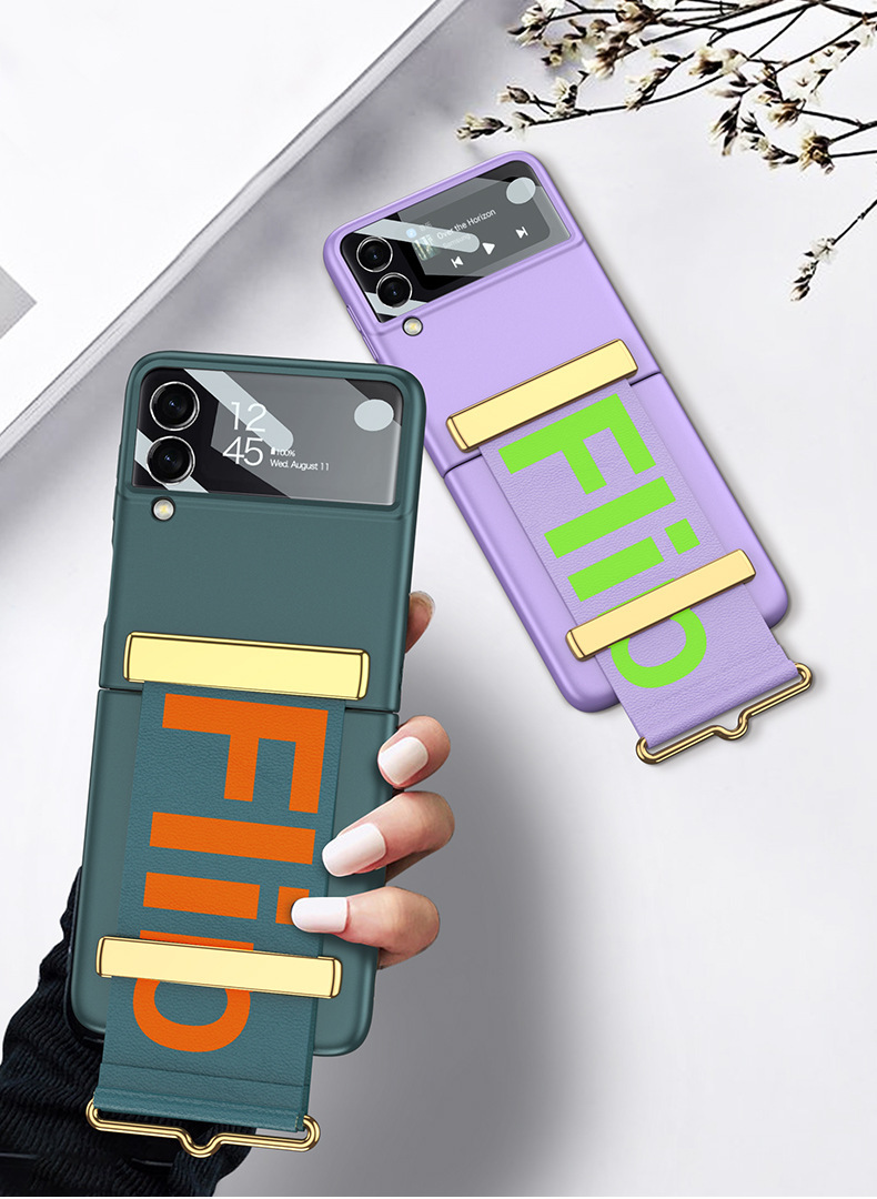 Compatible with Samsung Z Flip 7/6/5 phone case, 4/3 ultra-thin case, screen protector, letter wristband stand, drop-proof protective case.