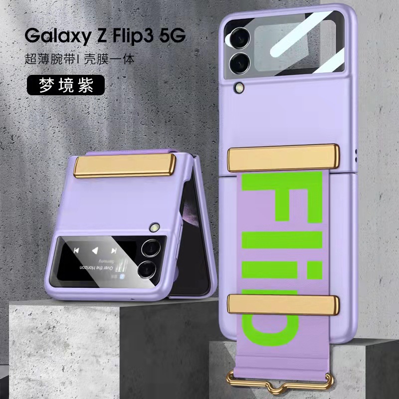 Compatible with Samsung Z Flip 7/6/5 phone case, 4/3 ultra-thin case, screen protector, letter wristband stand, drop-proof protective case.