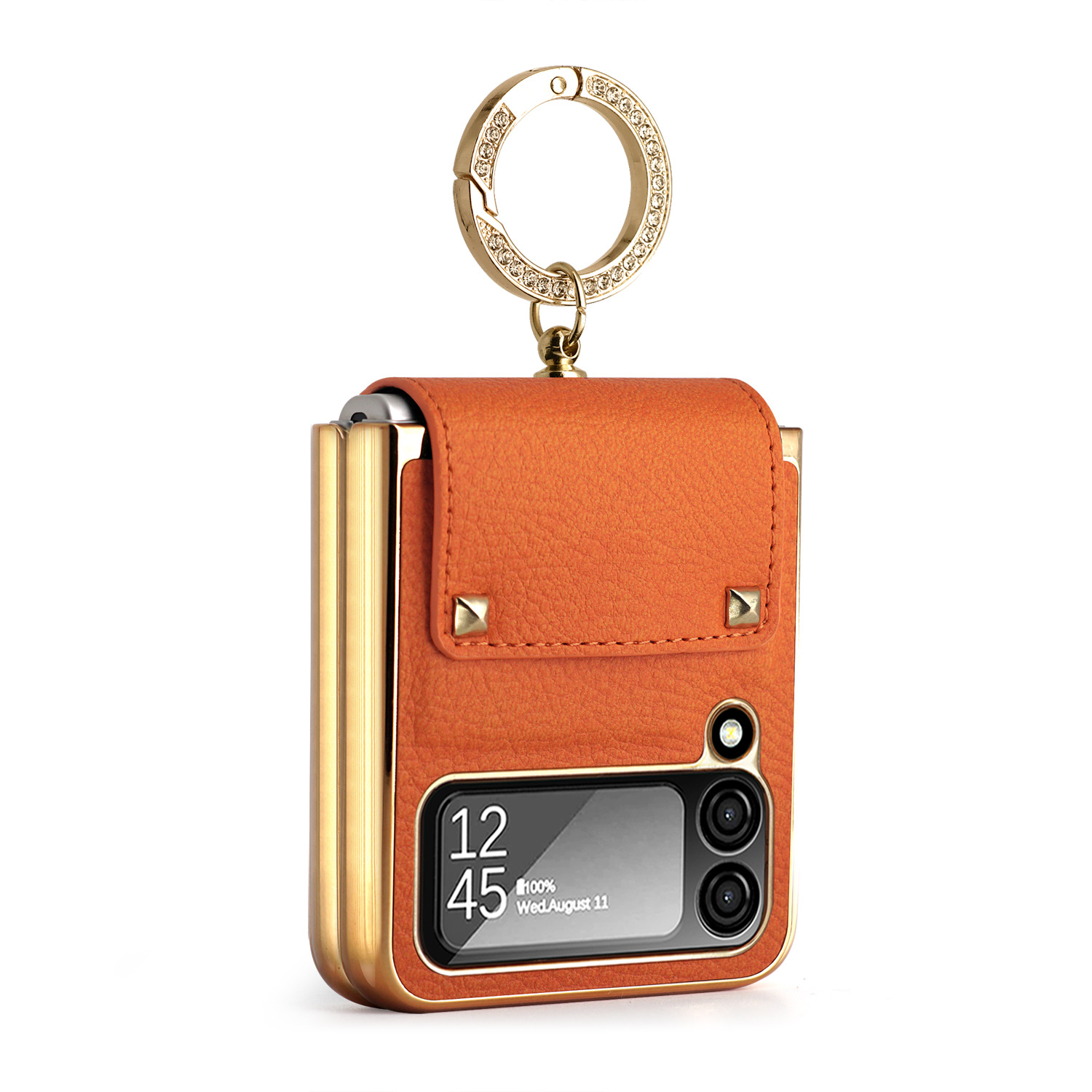 Compatible with Samsung Z Flip 8/7 phone case, 6/5 electroplated leather, ring holder, screen protector, full-coverage drop-proof protective case.