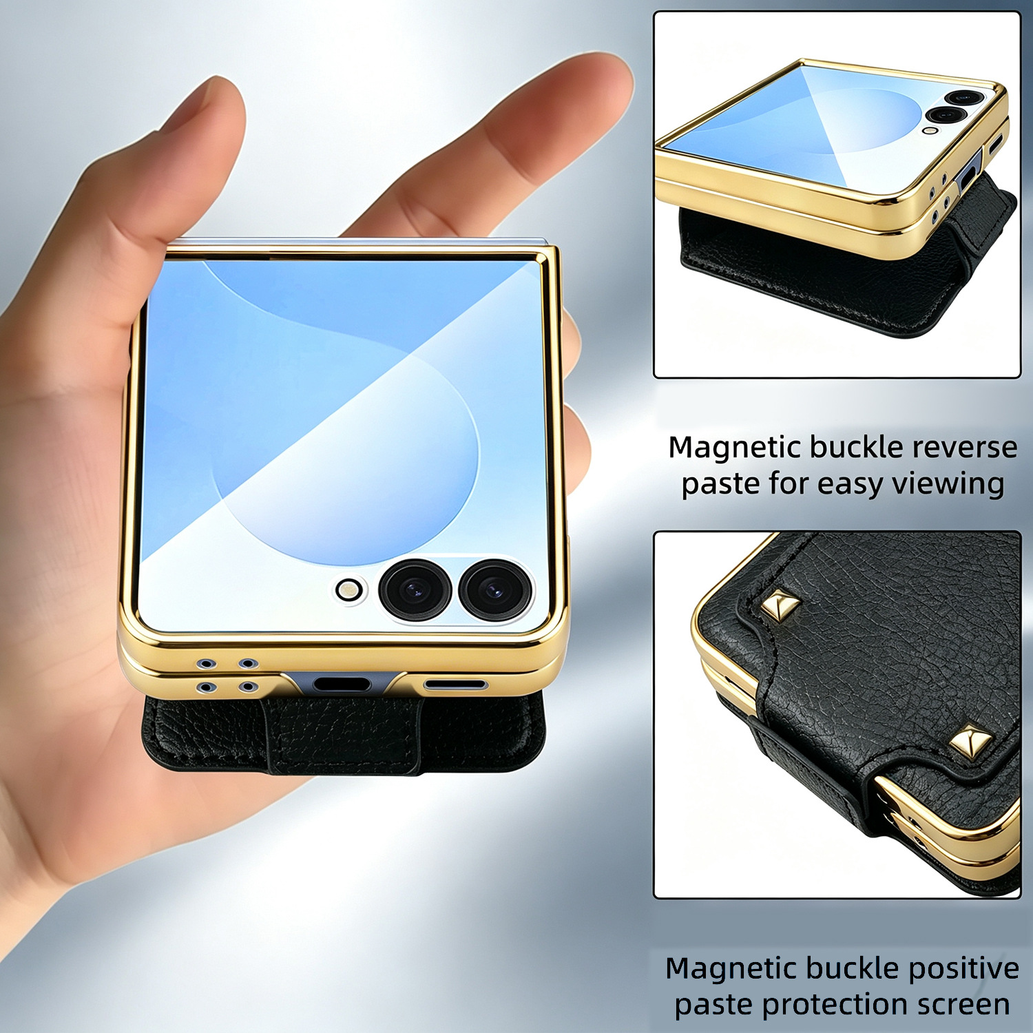 Compatible with Samsung Z Flip 8/7 phone case, 6/5 electroplated leather, ring holder, screen protector, full-coverage drop-proof protective case.