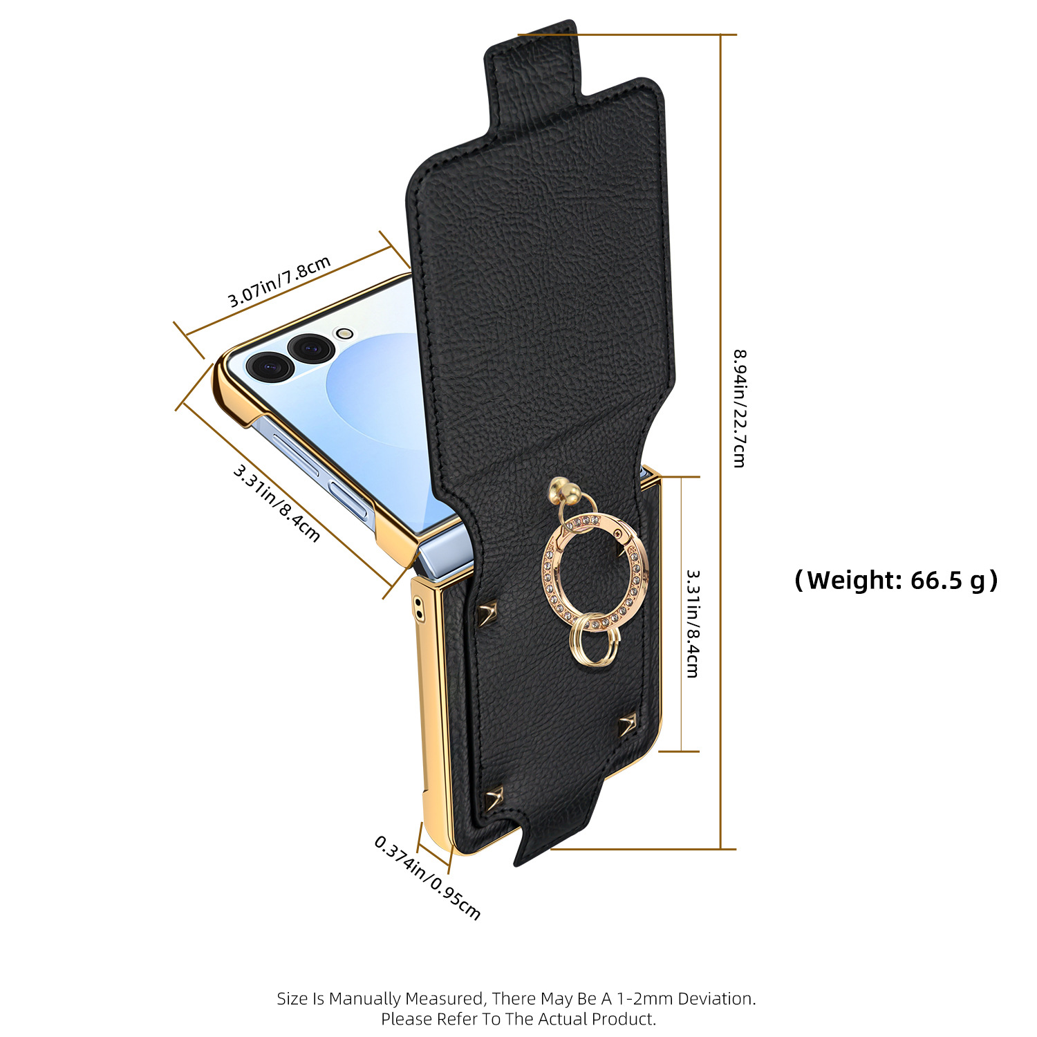 Compatible with Samsung Z Flip 8/7 phone case, 6/5 electroplated leather, ring holder, screen protector, full-coverage drop-proof protective case.