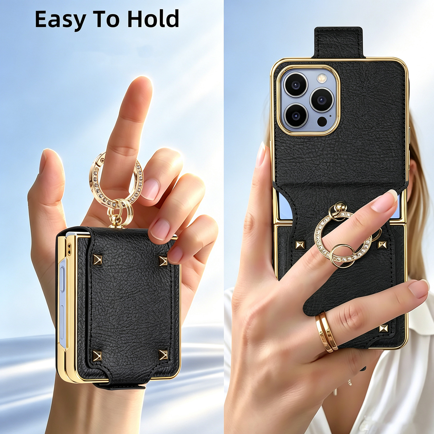 Compatible with Samsung Z Flip 8/7 phone case, 6/5 electroplated leather, ring holder, screen protector, full-coverage drop-proof protective case.