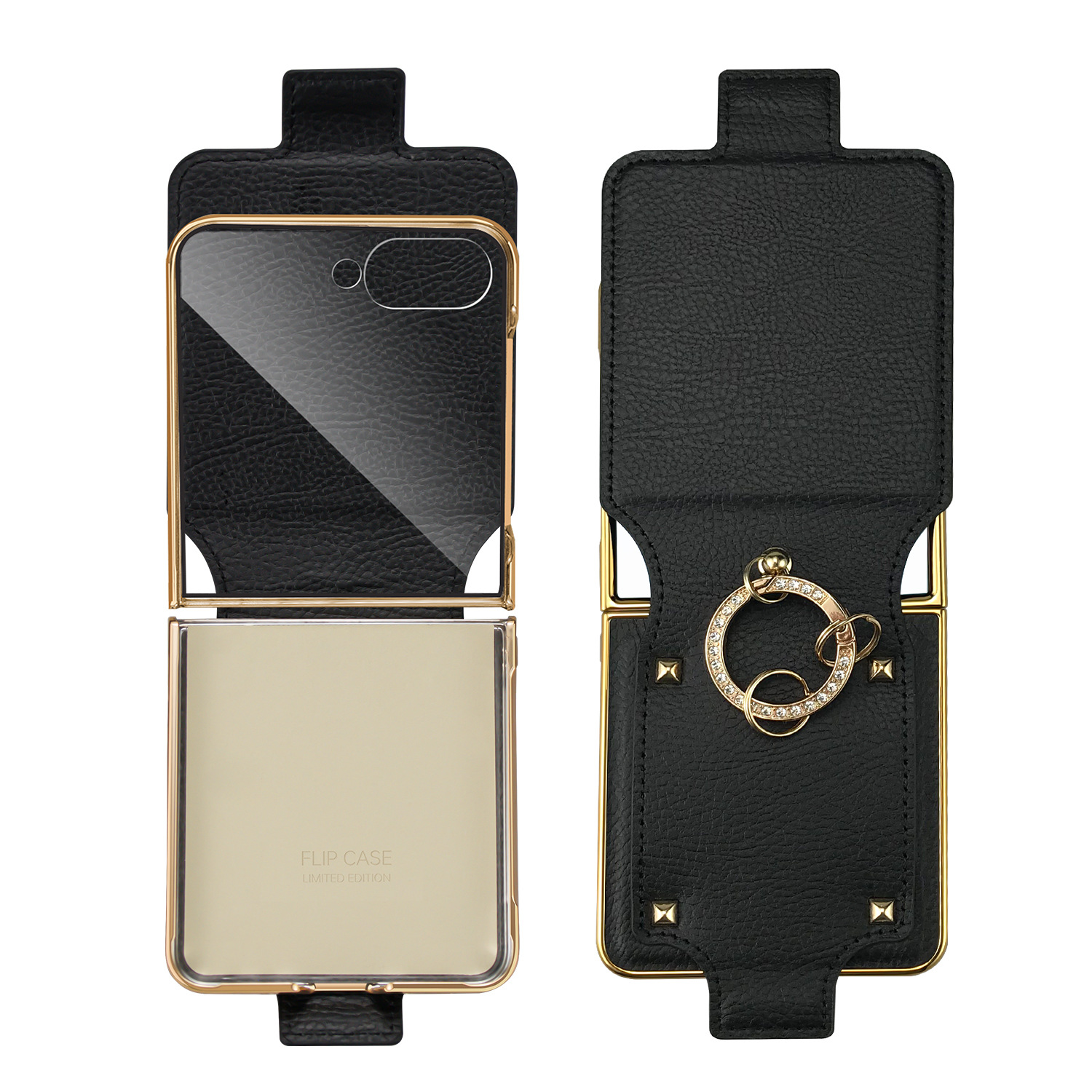 Compatible with Samsung Z Flip 8/7 phone case, 6/5 electroplated leather, ring holder, screen protector, full-coverage drop-proof protective case.