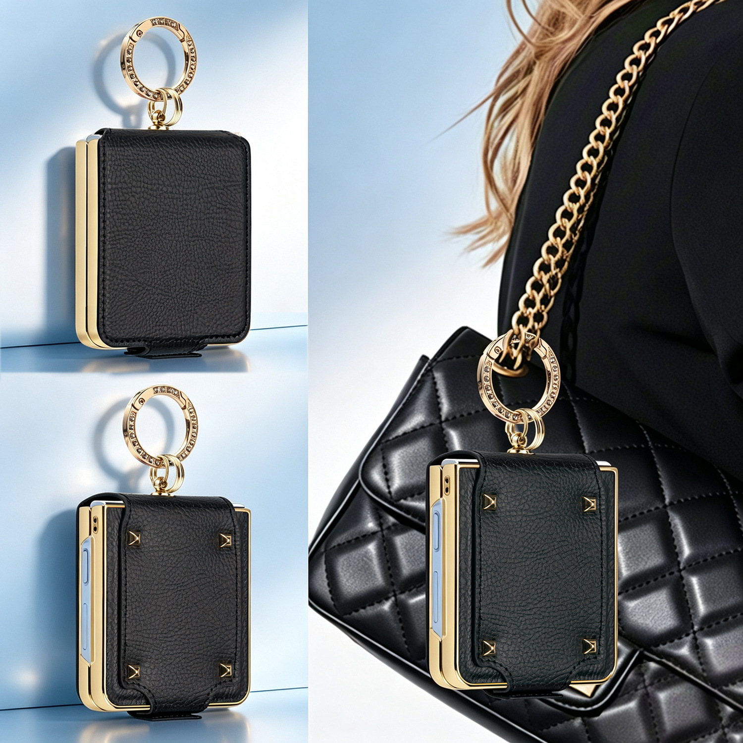Compatible with Samsung Z Flip 8/7 phone case, 6/5 electroplated leather, ring holder, screen protector, full-coverage drop-proof protective case.