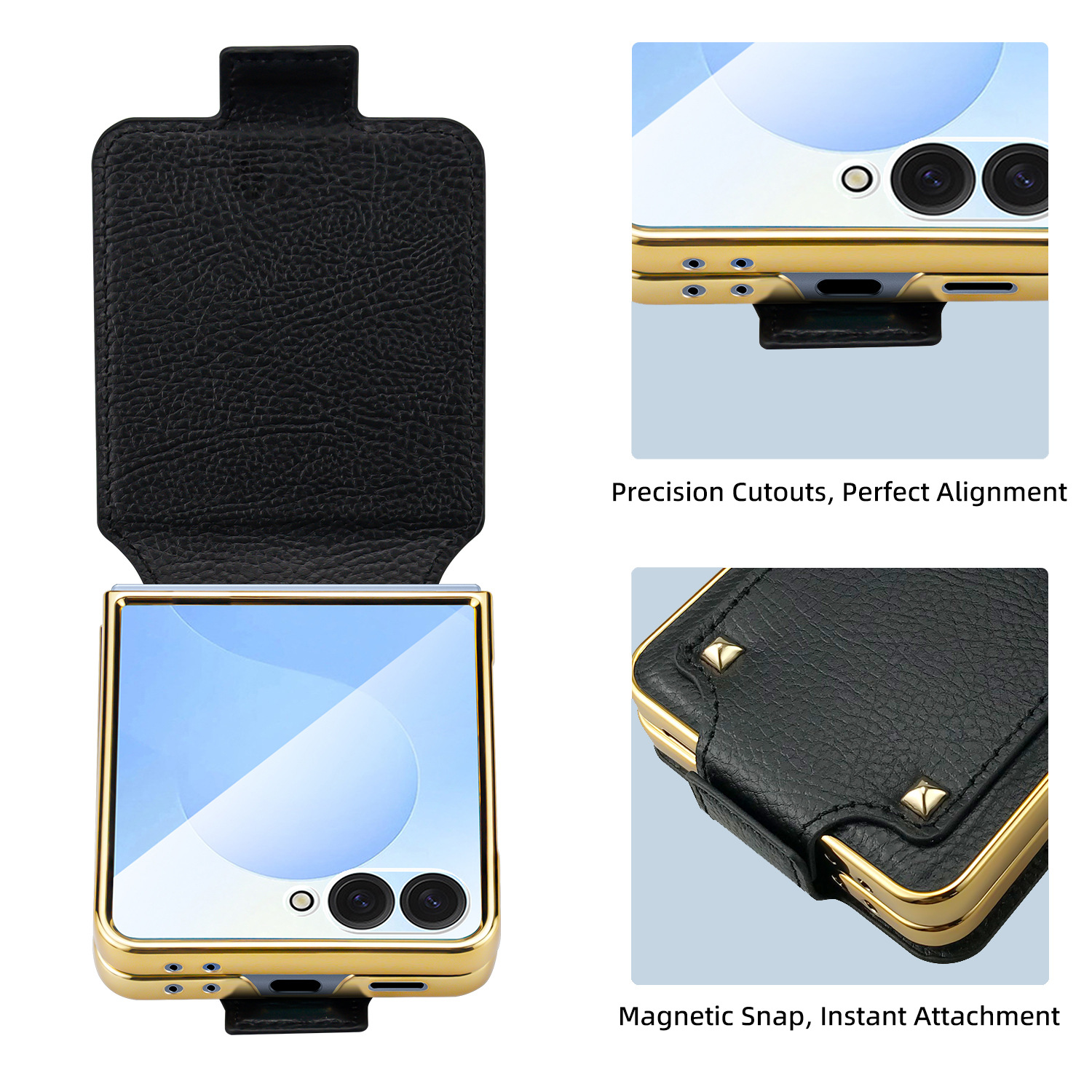 Compatible with Samsung Z Flip 8/7 phone case, 6/5 electroplated leather, ring holder, screen protector, full-coverage drop-proof protective case.
