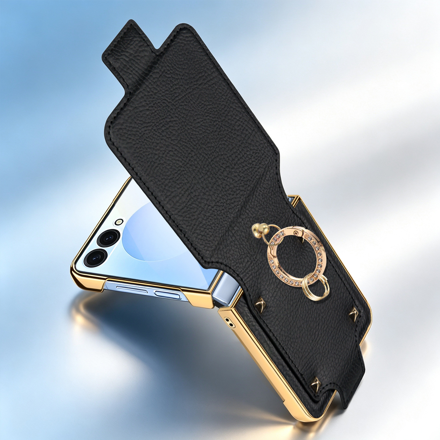 Compatible with Samsung Z Flip 8/7 phone case, 6/5 electroplated leather, ring holder, screen protector, full-coverage drop-proof protective case.