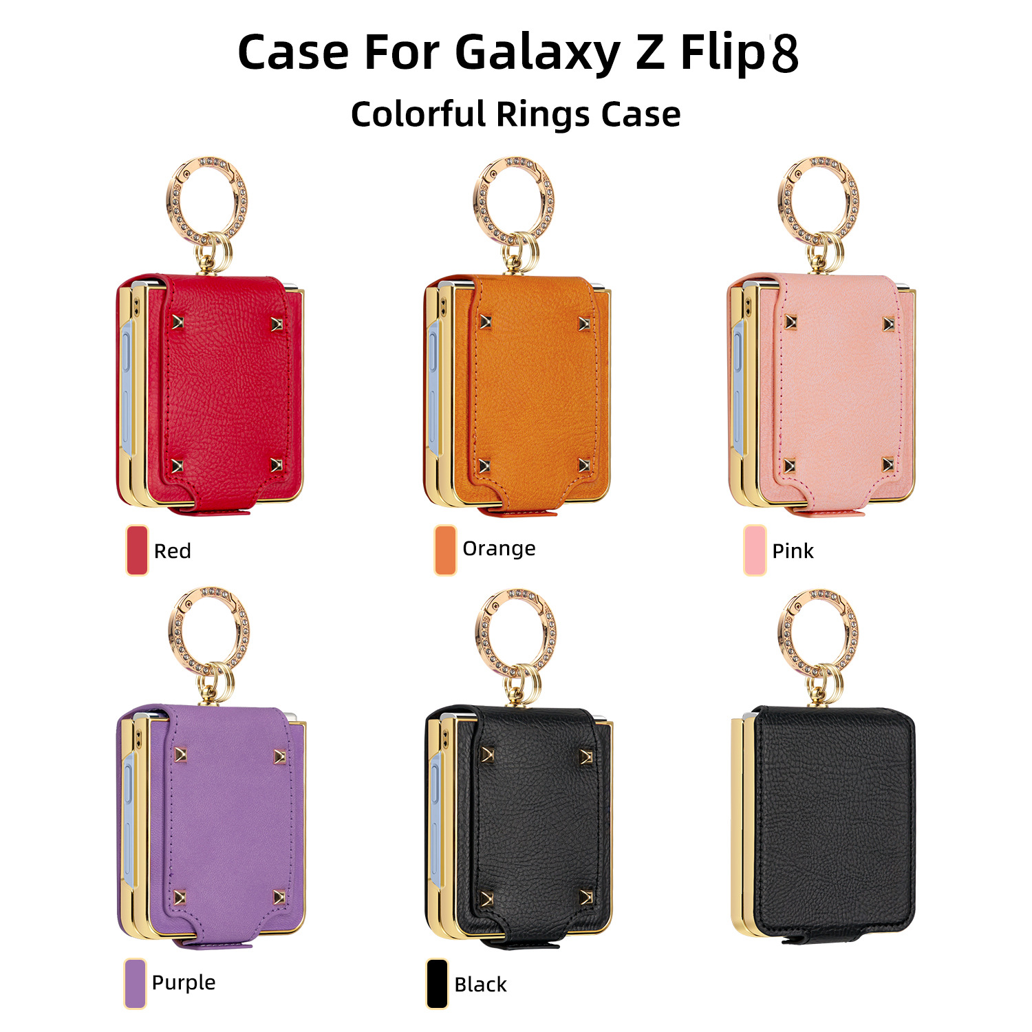 Compatible with Samsung Z Flip 8/7 phone case, 6/5 electroplated leather, ring holder, screen protector, full-coverage drop-proof protective case.