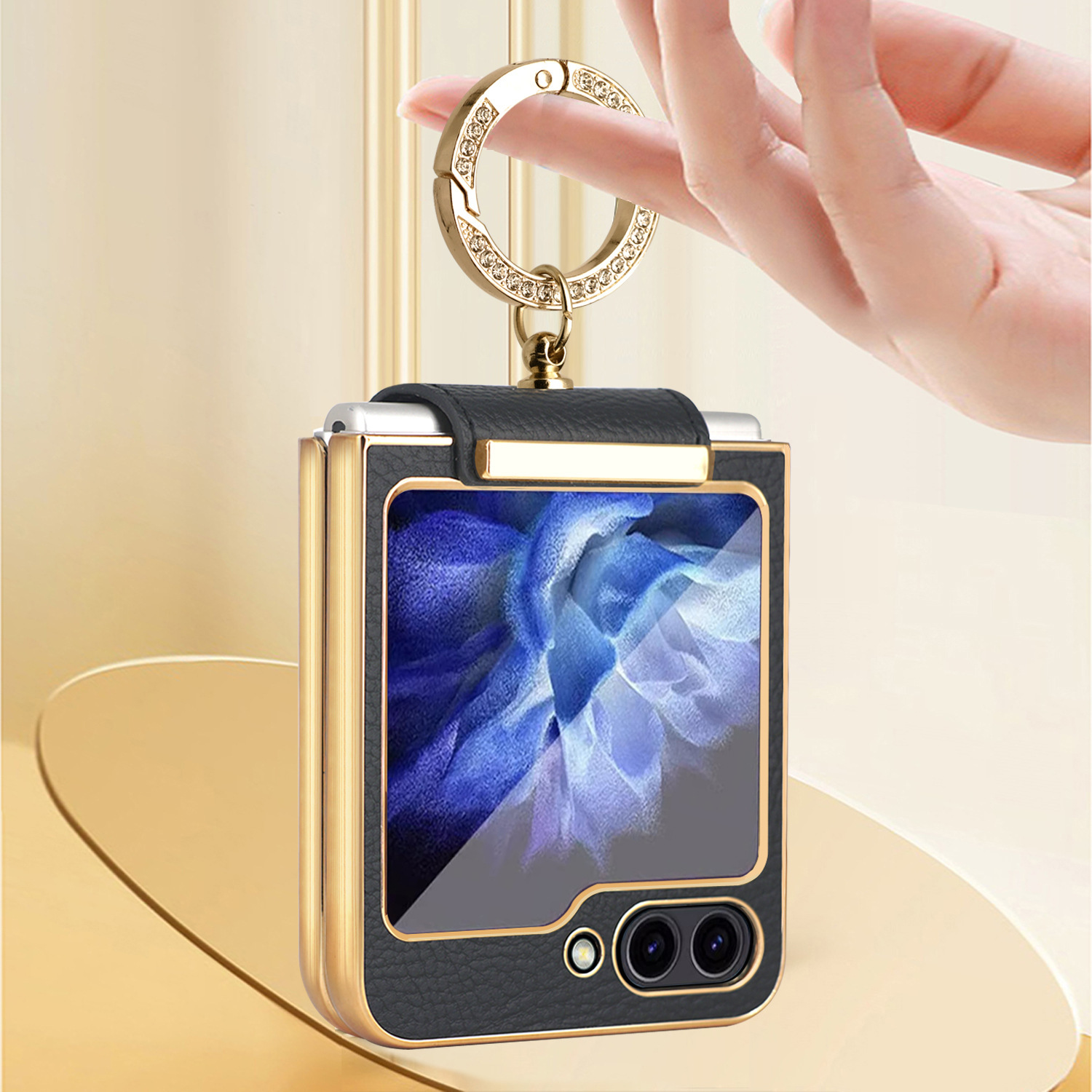 Compatible with Samsung Z Flip 8/7 phone case, 6/5 electroplated leather, ring holder, screen protector, full-coverage drop-proof protective case.