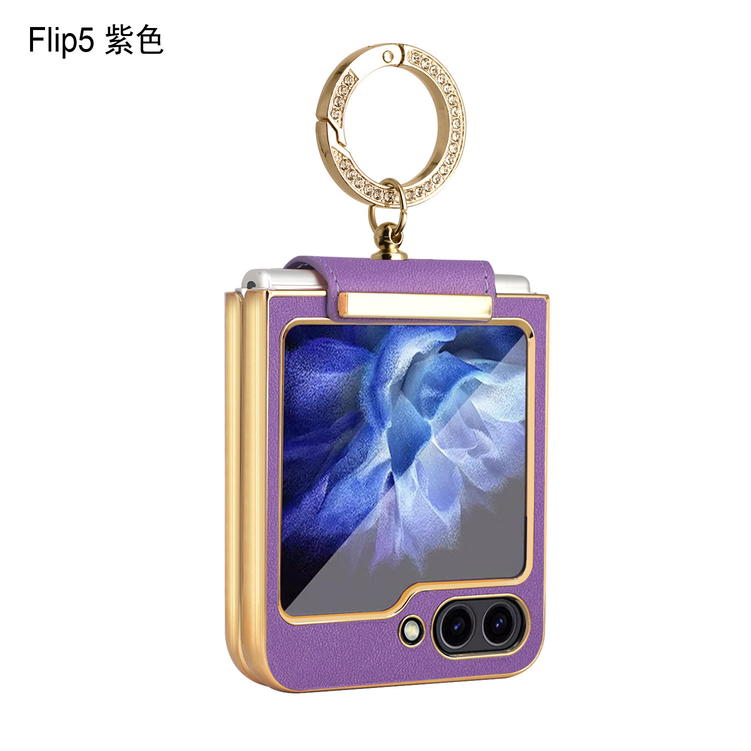 Compatible with Samsung Z Flip 8/7 phone case, 6/5 electroplated leather, ring holder, screen protector, full-coverage drop-proof protective case.