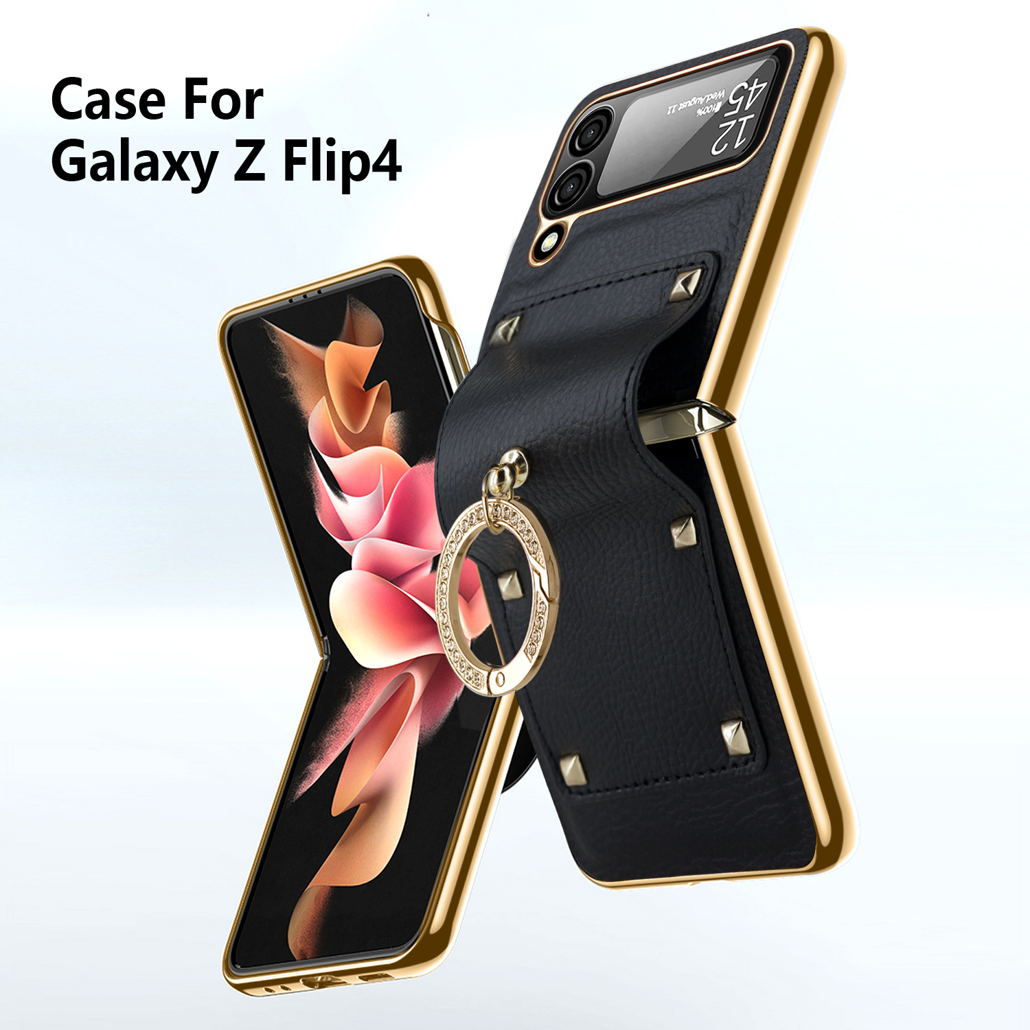 Compatible with Samsung Z Flip 8/7 phone case, 6/5 electroplated leather, ring holder, screen protector, full-coverage drop-proof protective case.