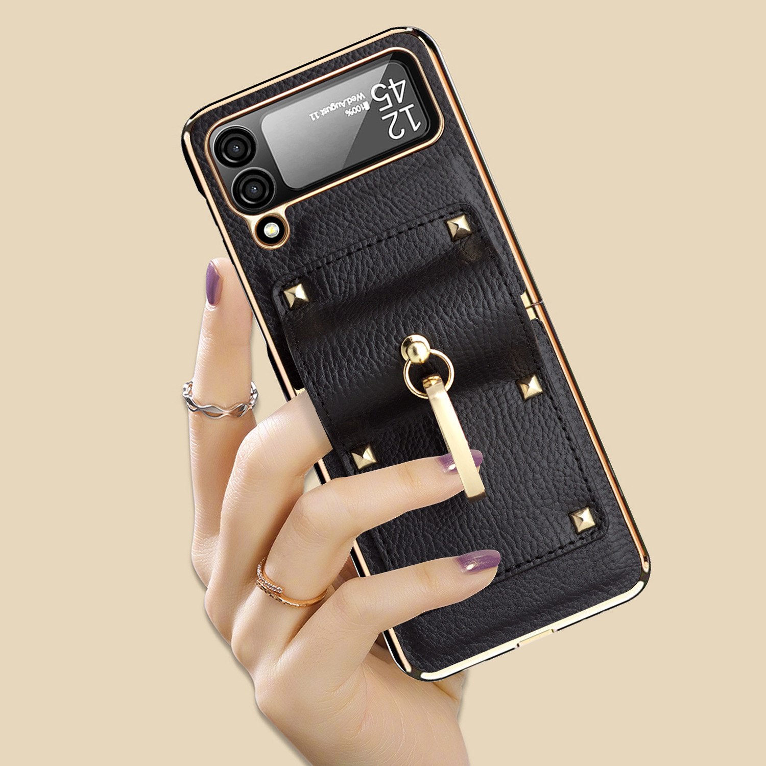 Compatible with Samsung Z Flip 8/7 phone case, 6/5 electroplated leather, ring holder, screen protector, full-coverage drop-proof protective case.
