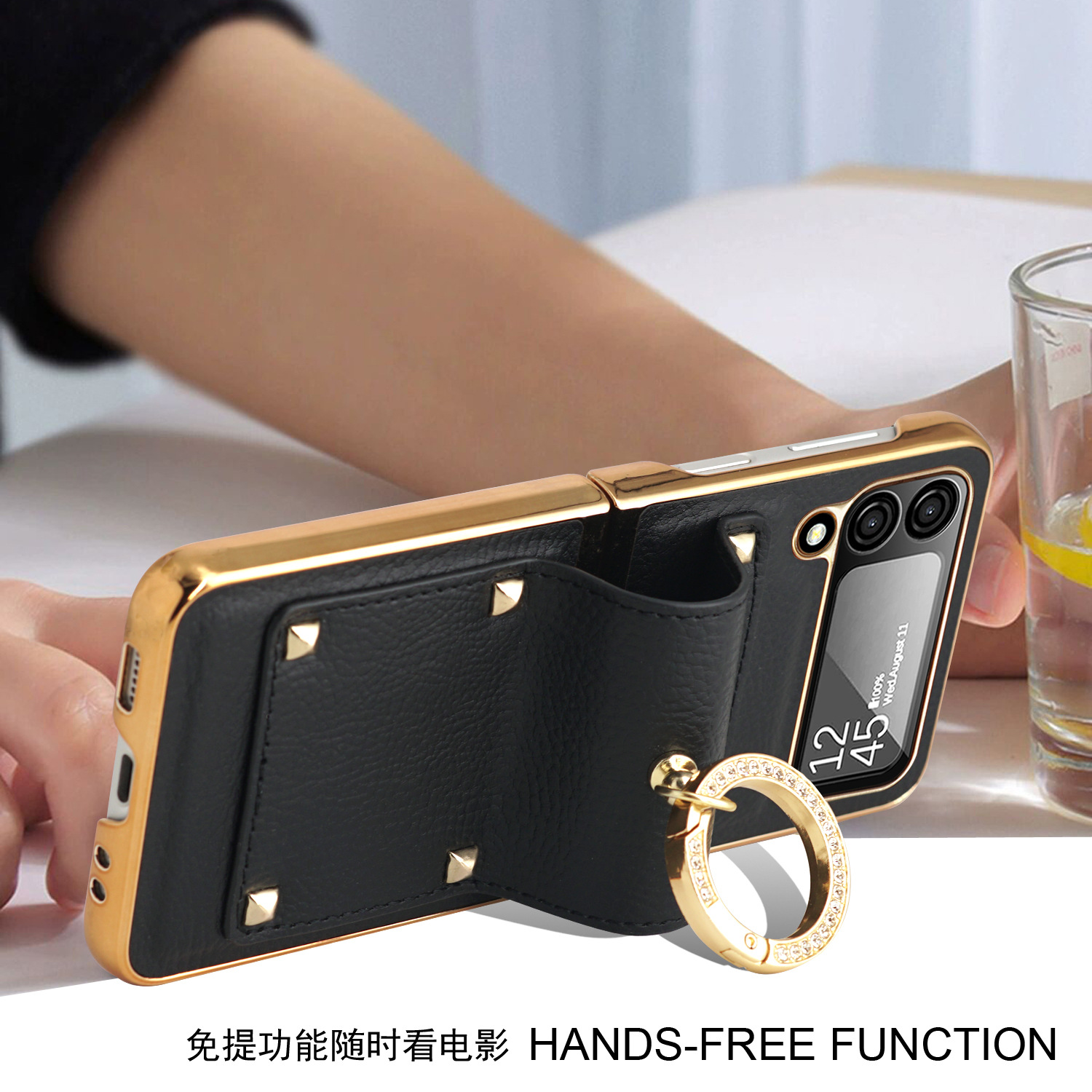 Compatible with Samsung Z Flip 8/7 phone case, 6/5 electroplated leather, ring holder, screen protector, full-coverage drop-proof protective case.
