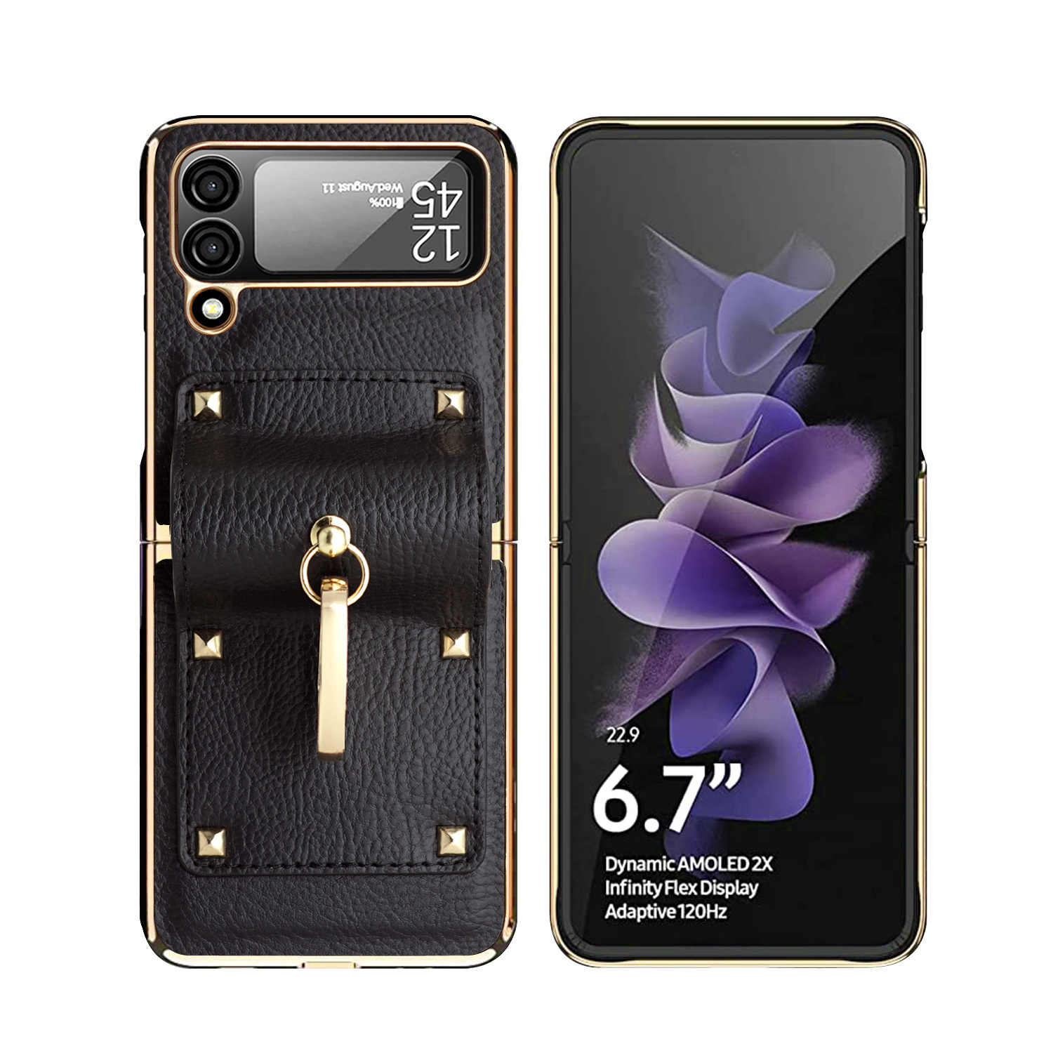 Compatible with Samsung Z Flip 8/7 phone case, 6/5 electroplated leather, ring holder, screen protector, full-coverage drop-proof protective case.