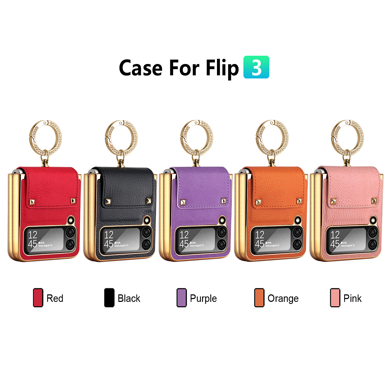 Compatible with Samsung Z Flip 8/7 phone case, 6/5 electroplated leather, ring holder, screen protector, full-coverage drop-proof protective case.