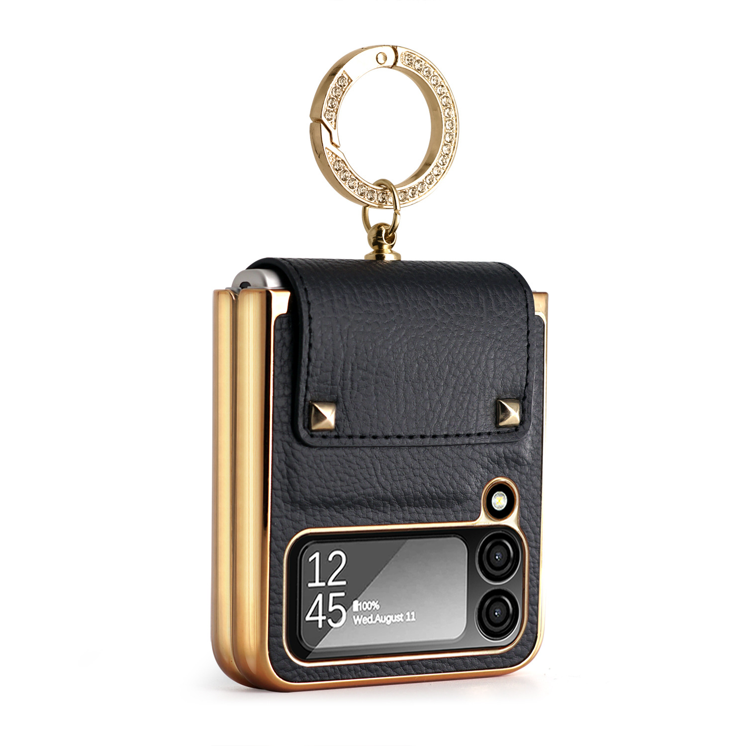 Compatible with Samsung Z Flip 8/7 phone case, 6/5 electroplated leather, ring holder, screen protector, full-coverage drop-proof protective case.
