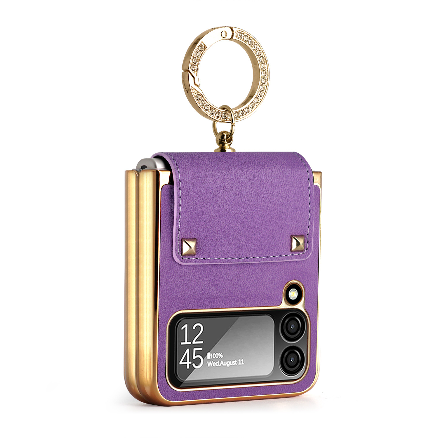 Compatible with Samsung Z Flip 8/7 phone case, 6/5 electroplated leather, ring holder, screen protector, full-coverage drop-proof protective case.