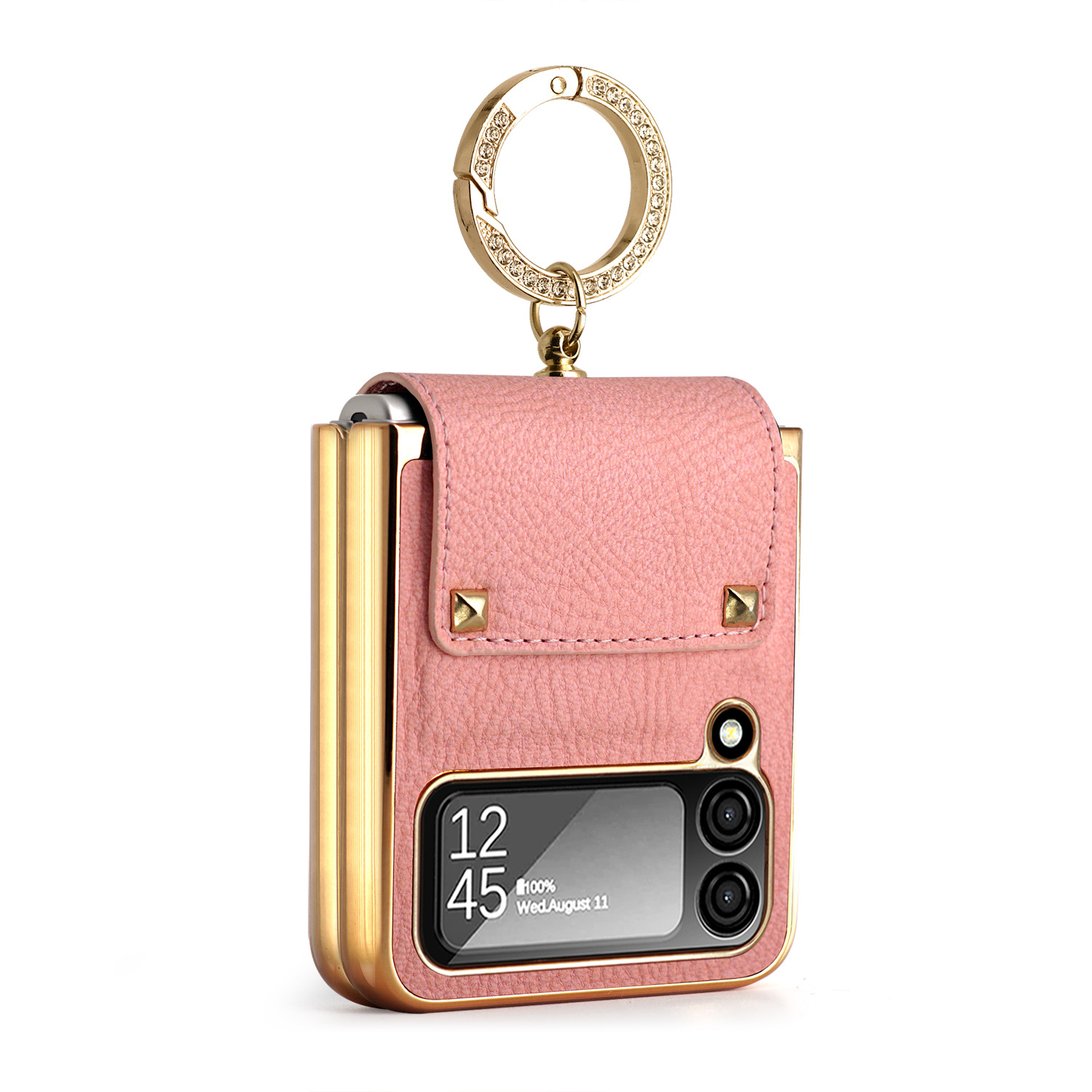 Compatible with Samsung Z Flip 8/7 phone case, 6/5 electroplated leather, ring holder, screen protector, full-coverage drop-proof protective case.