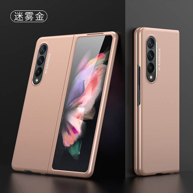 Ultra-thin frosted protective case for Samsung Z Fold4 and Fold3 folding phones, fully covering the rear camera aperture and providing drop protection.