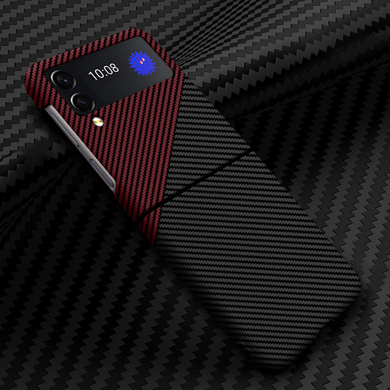 Compatible with Samsung Z Flip 7/6/5 phone cases, 4/3 carbon fiber texture, color blocking, ultra-thin, shockproof protective case, cross-border e-commerce.