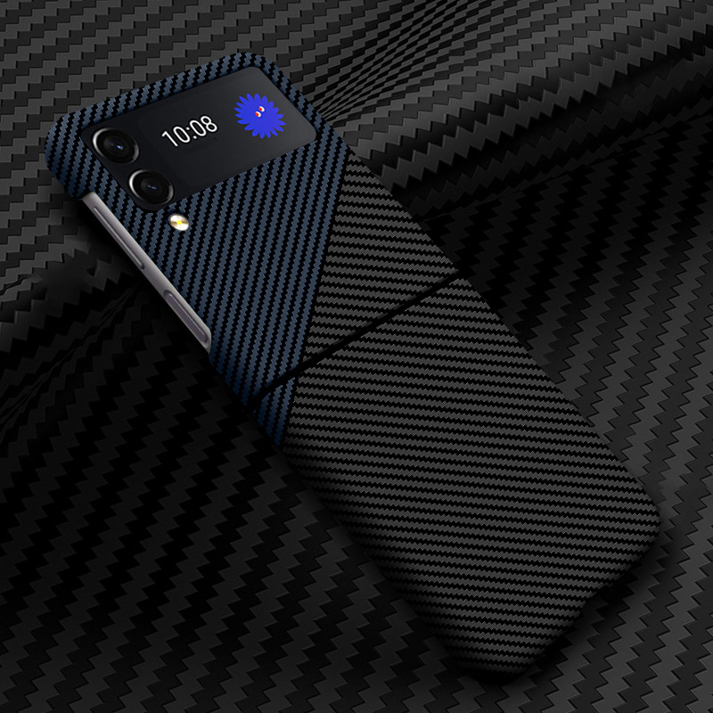 Compatible with Samsung Z Flip 7/6/5 phone cases, 4/3 carbon fiber texture, color blocking, ultra-thin, shockproof protective case, cross-border e-commerce.