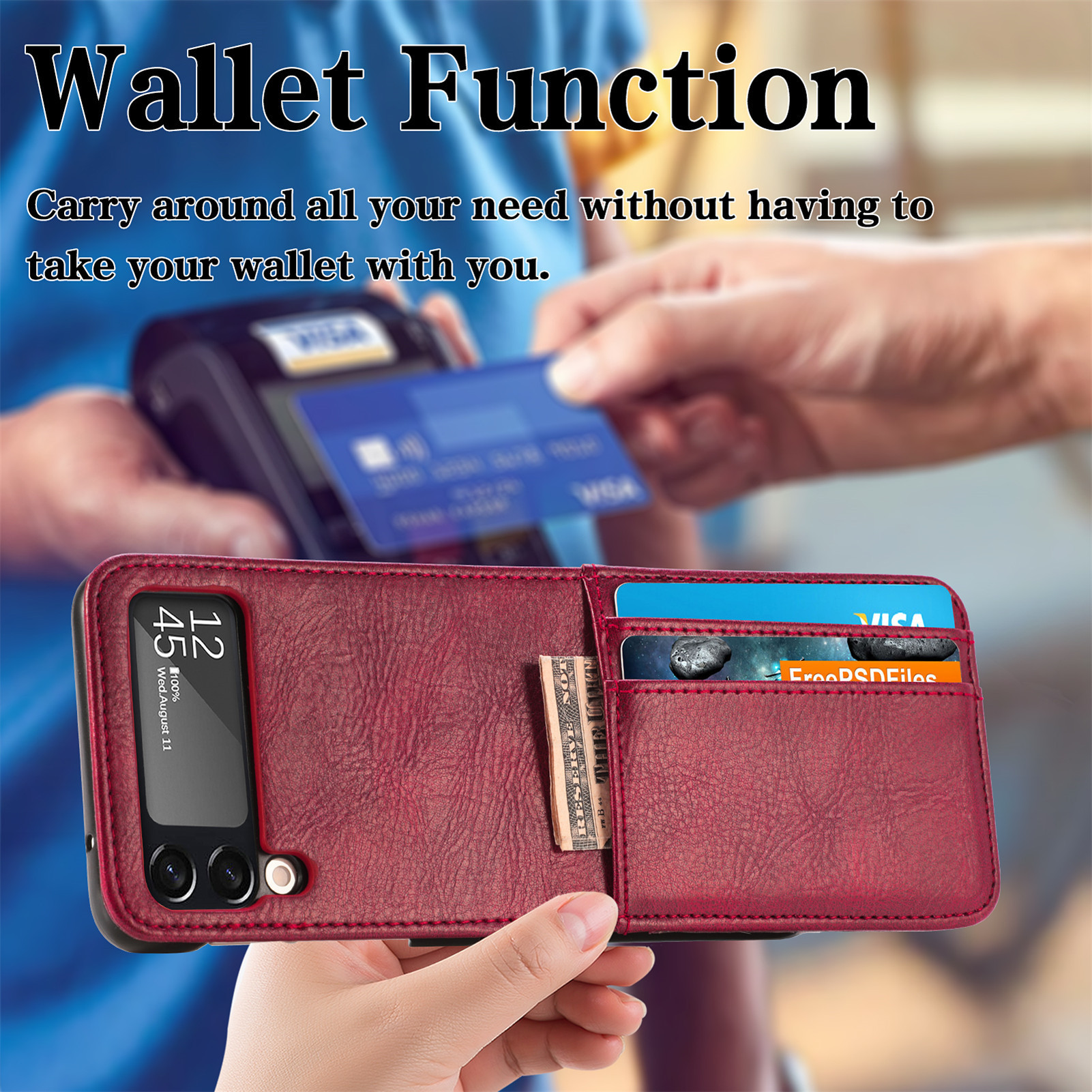 Compatible with Samsung Z Flip3/4/5 and Flip7/6 foldable screen multi-card slot business protective leather case