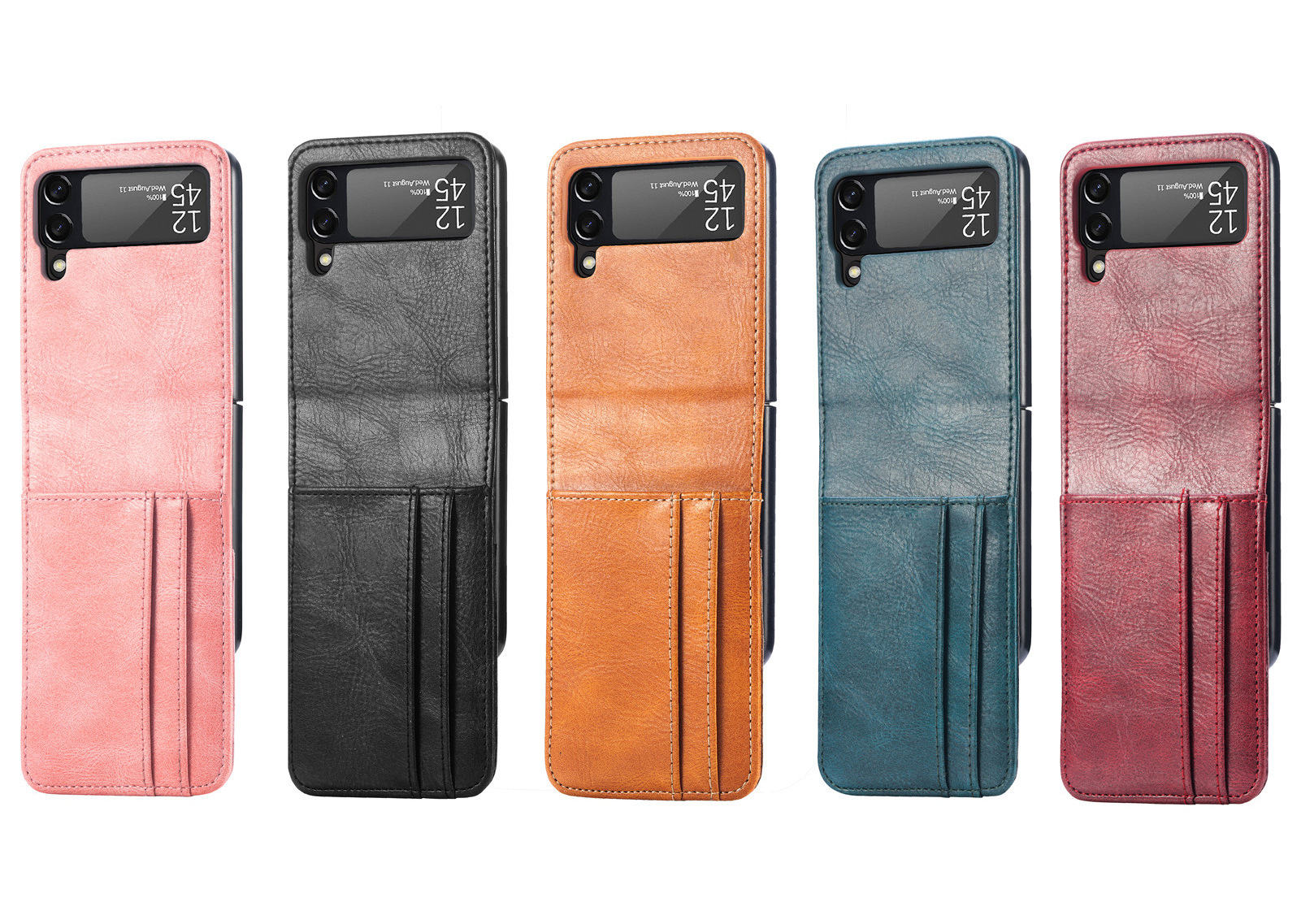 Compatible with Samsung Z Flip3/4/5 and Flip7/6 foldable screen multi-card slot business protective leather case