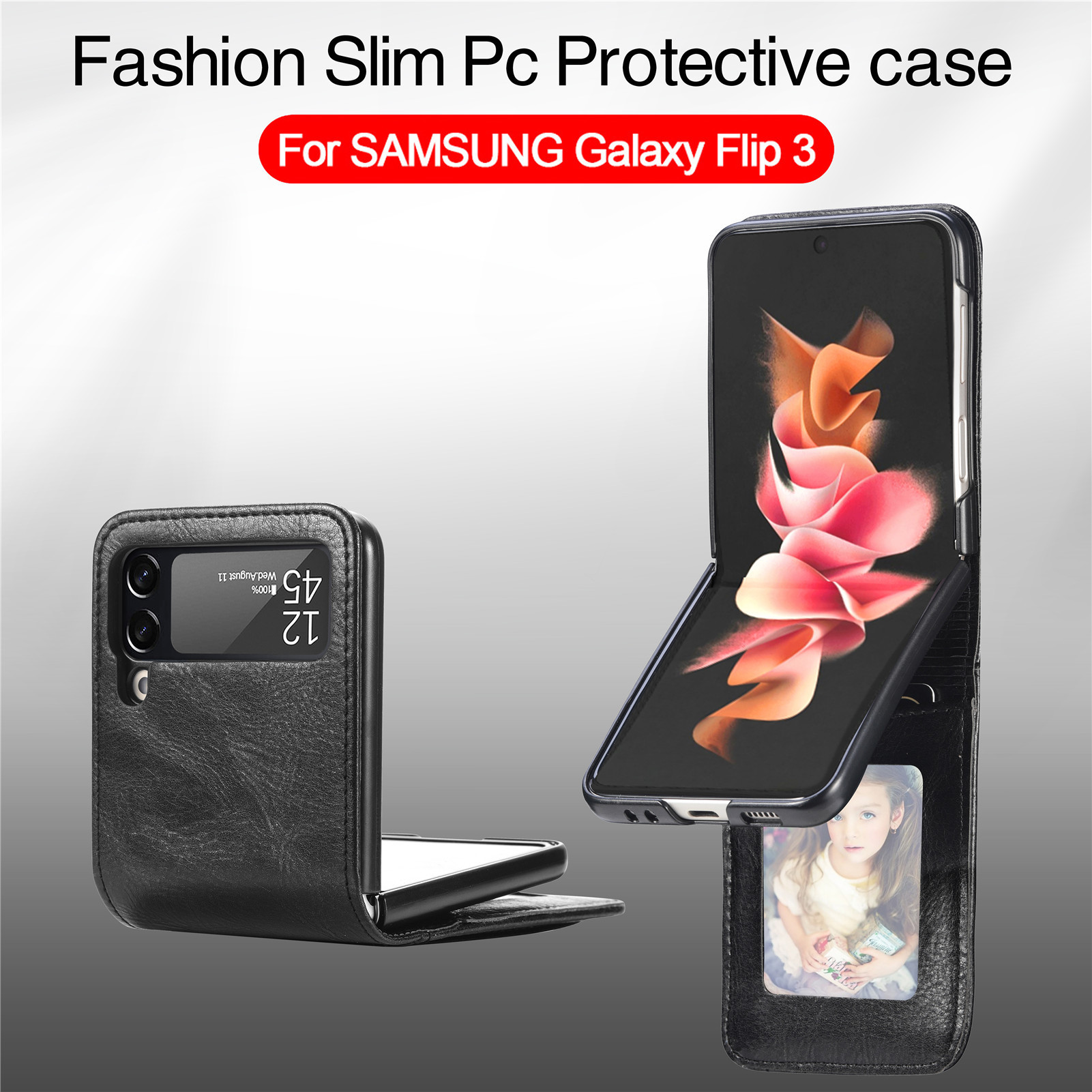 Compatible with Samsung Z Flip3/4/5 and Flip7/6 foldable screen multi-card slot business protective leather case
