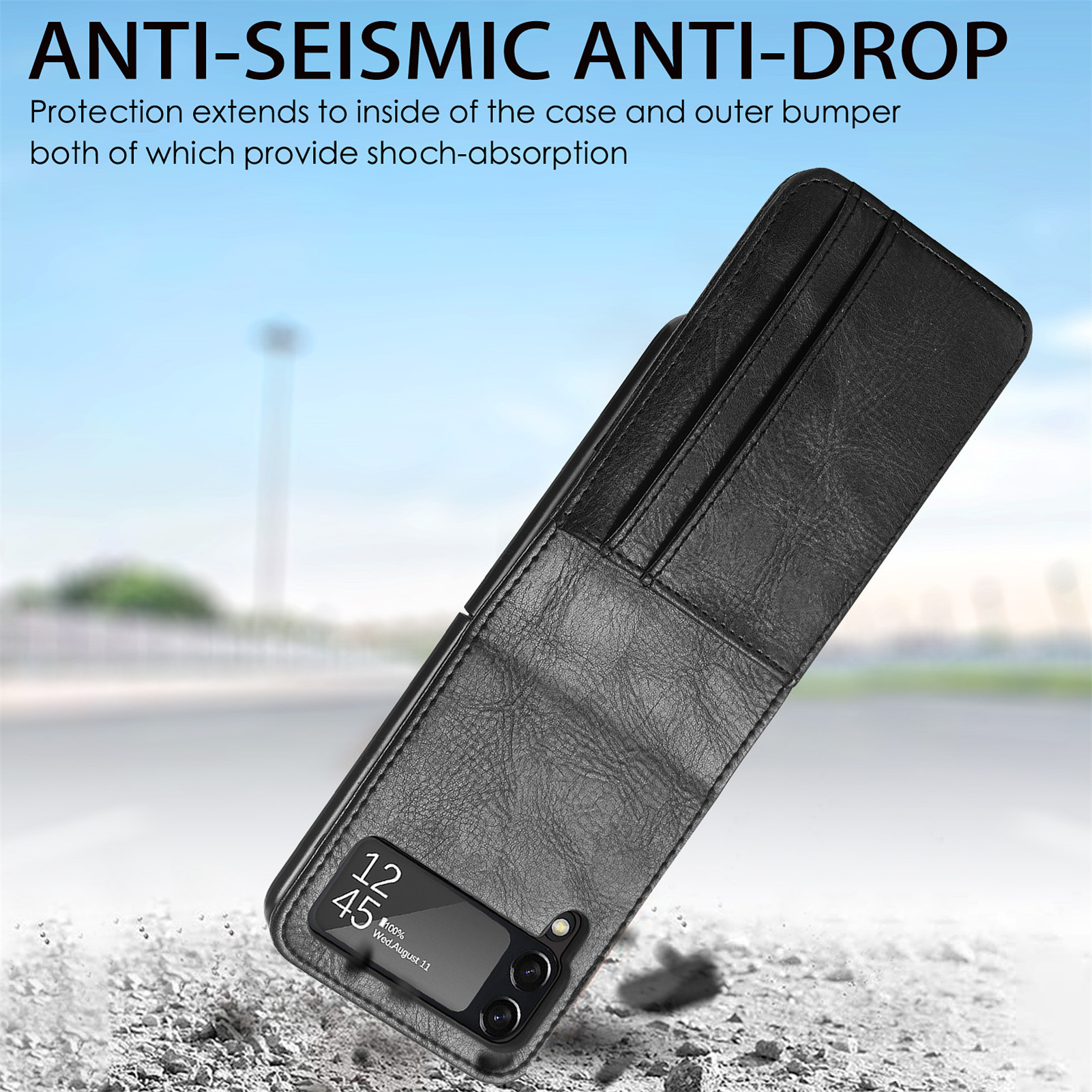 Compatible with Samsung Z Flip3/4/5 and Flip7/6 foldable screen multi-card slot business protective leather case