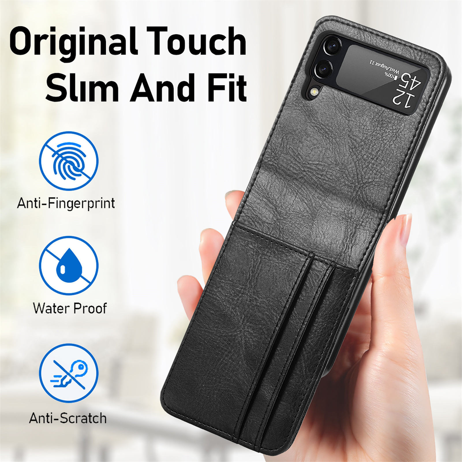 Compatible with Samsung Z Flip3/4/5 and Flip7/6 foldable screen multi-card slot business protective leather case