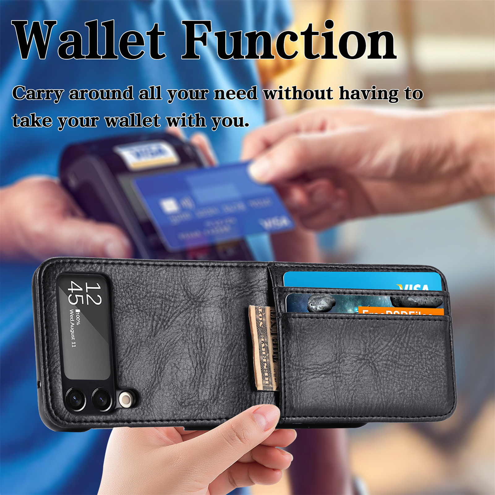 Compatible with Samsung Z Flip3/4/5 and Flip7/6 foldable screen multi-card slot business protective leather case