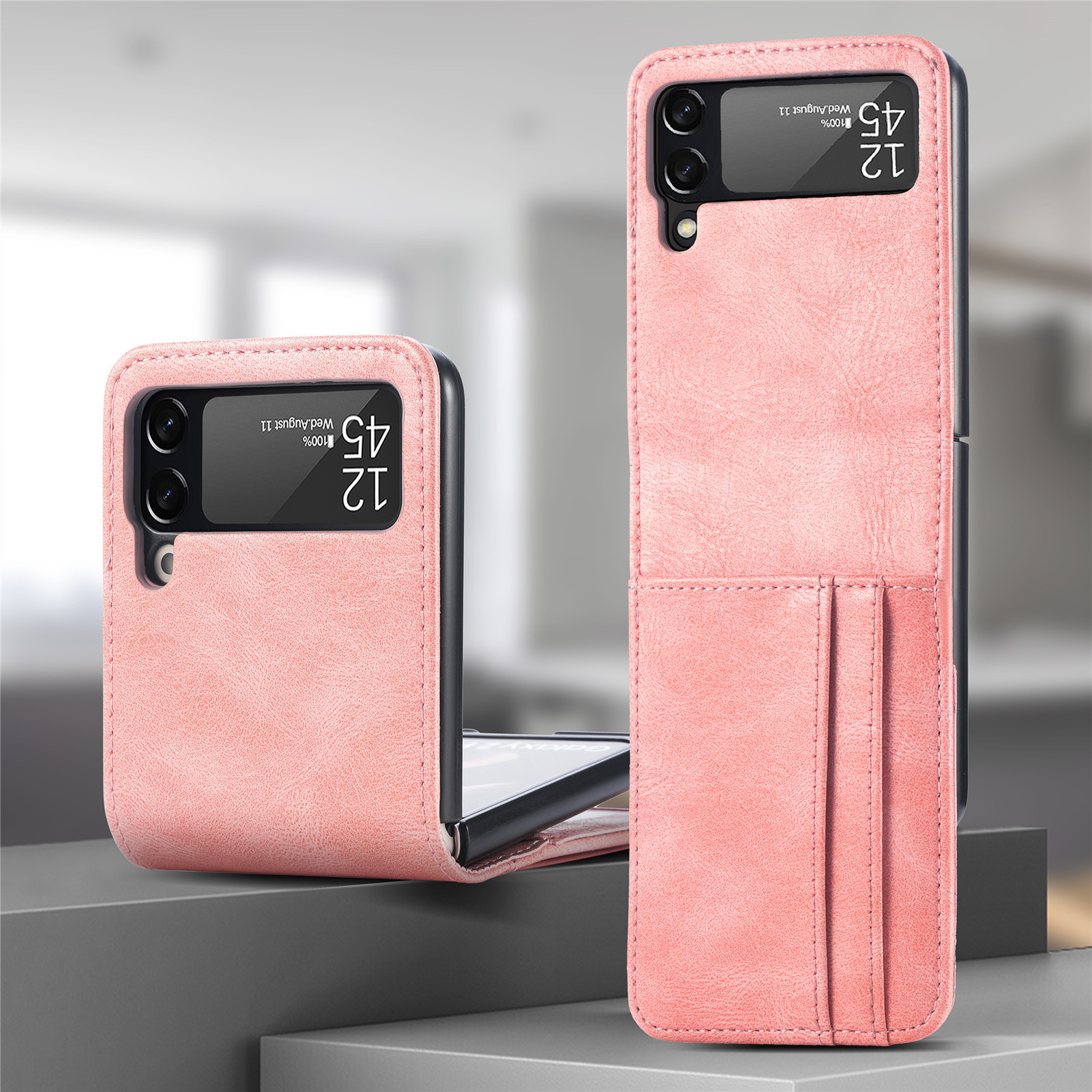 Compatible with Samsung Z Flip3/4/5 and Flip7/6 foldable screen multi-card slot business protective leather case