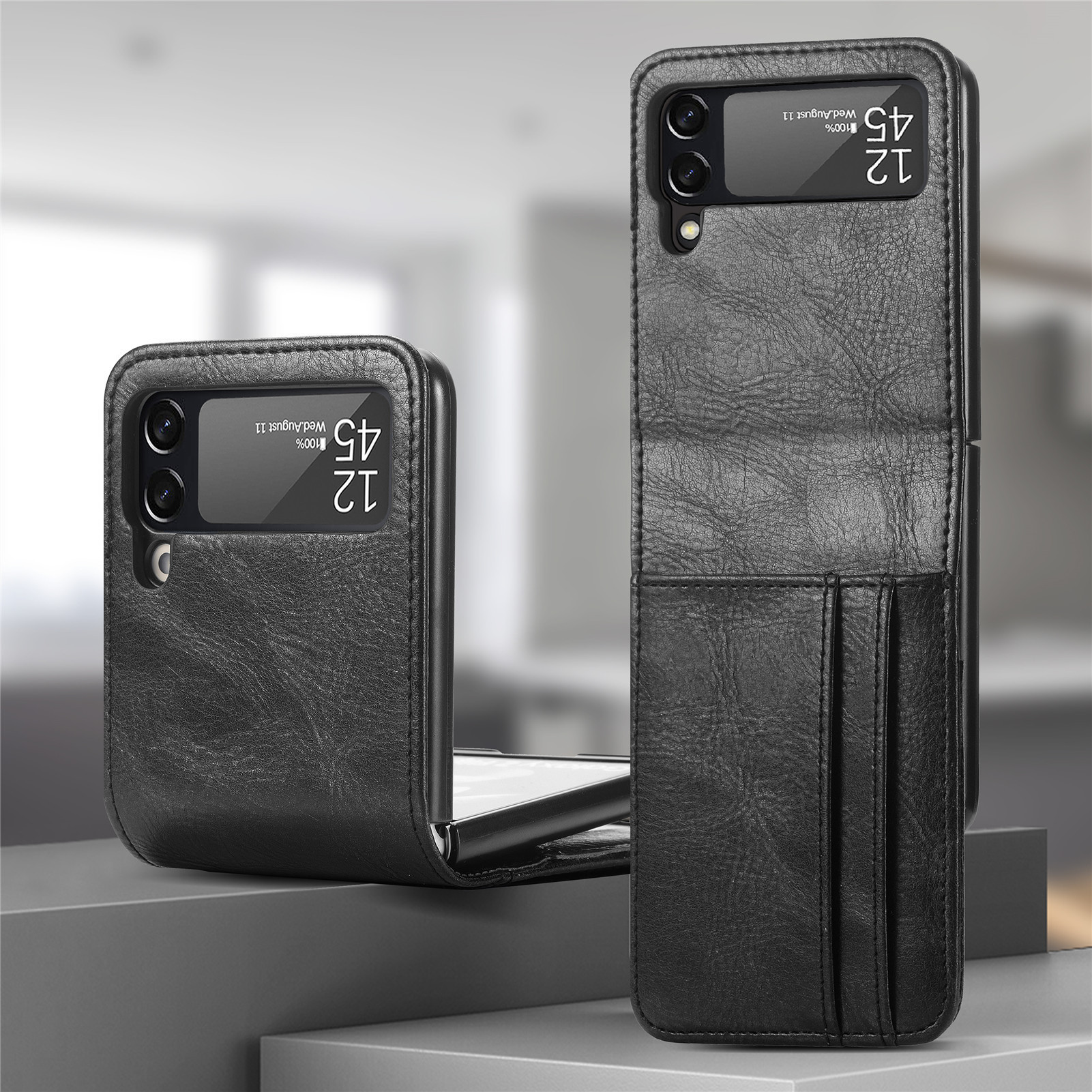 Compatible with Samsung Z Flip3/4/5 and Flip7/6 foldable screen multi-card slot business protective leather case