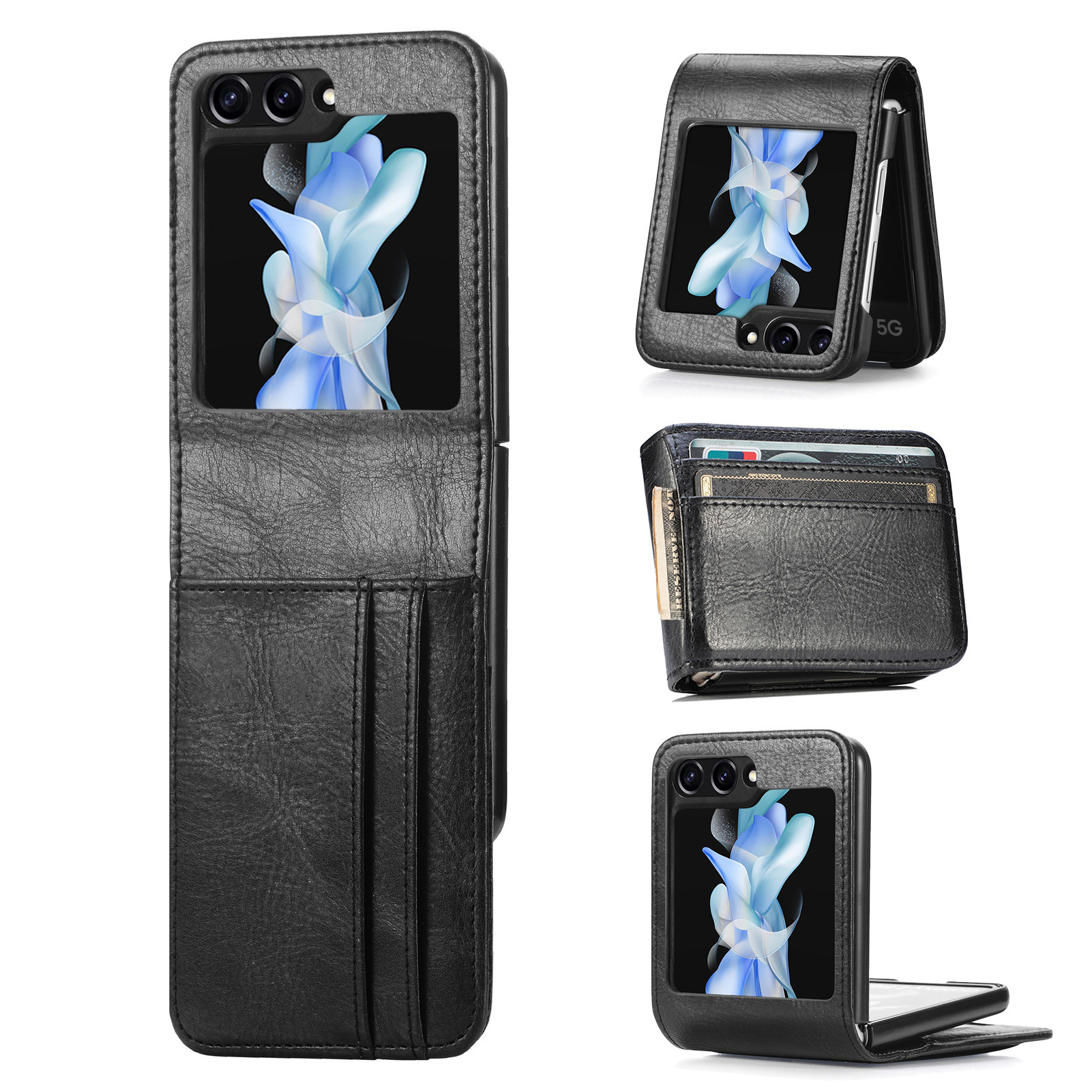 Compatible with Samsung Z Flip3/4/5 and Flip7/6 foldable screen multi-card slot business protective leather case