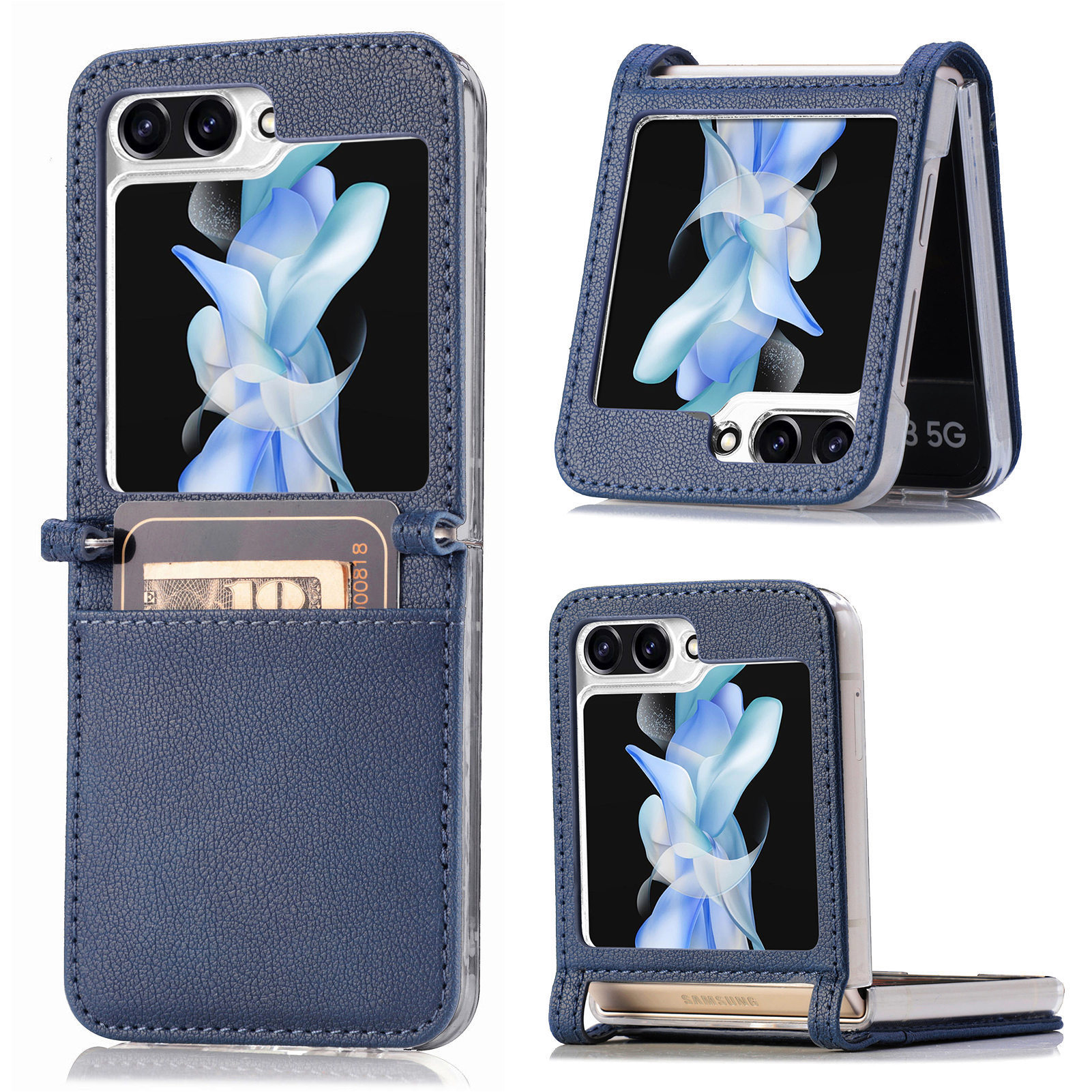 Compatible with Samsung Z Flip 8/7 phone case, 6/5 vegan leather, SIM card slot, 4/3 folding screen, drop-proof protective case, Amazon.