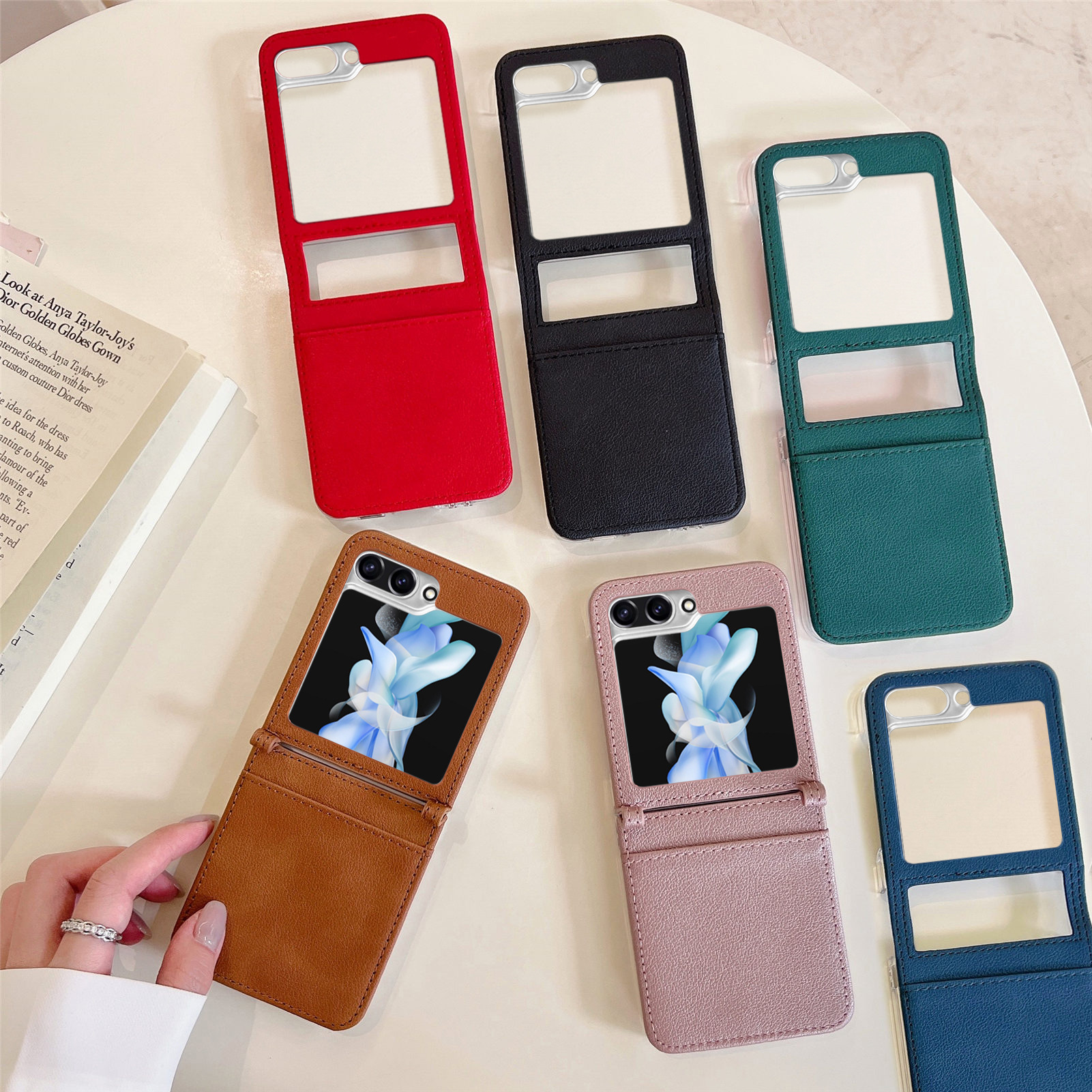 Compatible with Samsung Z Flip 8/7 phone case, 6/5 vegan leather, SIM card slot, 4/3 folding screen, drop-proof protective case, Amazon.