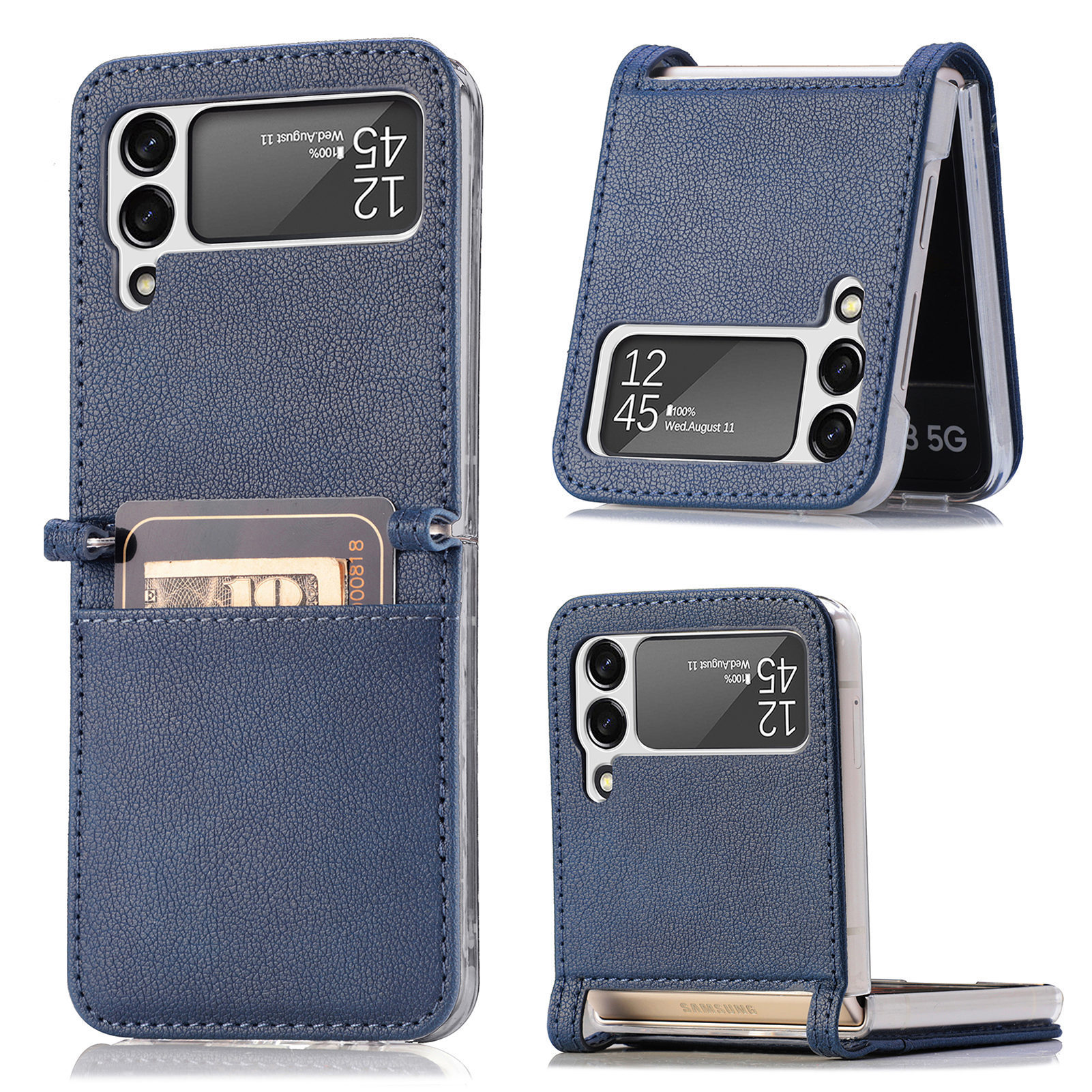 Compatible with Samsung Z Flip 8/7 phone case, 6/5 vegan leather, SIM card slot, 4/3 folding screen, drop-proof protective case, Amazon.