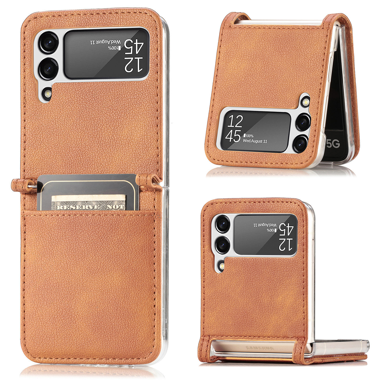 Compatible with Samsung Z Flip 8/7 phone case, 6/5 vegan leather, SIM card slot, 4/3 folding screen, drop-proof protective case, Amazon.