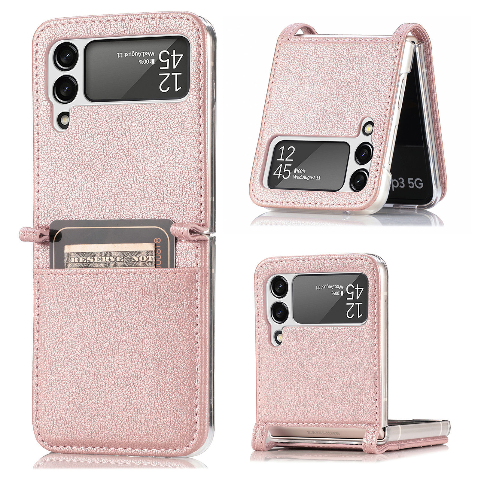 Compatible with Samsung Z Flip 8/7 phone case, 6/5 vegan leather, SIM card slot, 4/3 folding screen, drop-proof protective case, Amazon.
