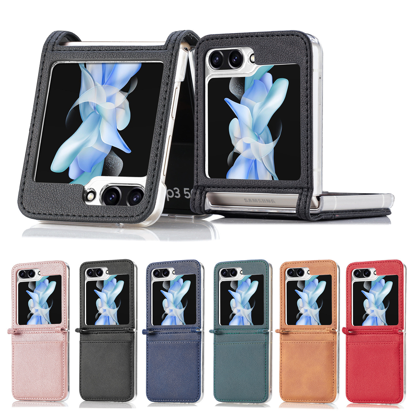Compatible with Samsung Z Flip 8/7 phone case, 6/5 vegan leather, SIM card slot, 4/3 folding screen, drop-proof protective case, Amazon.