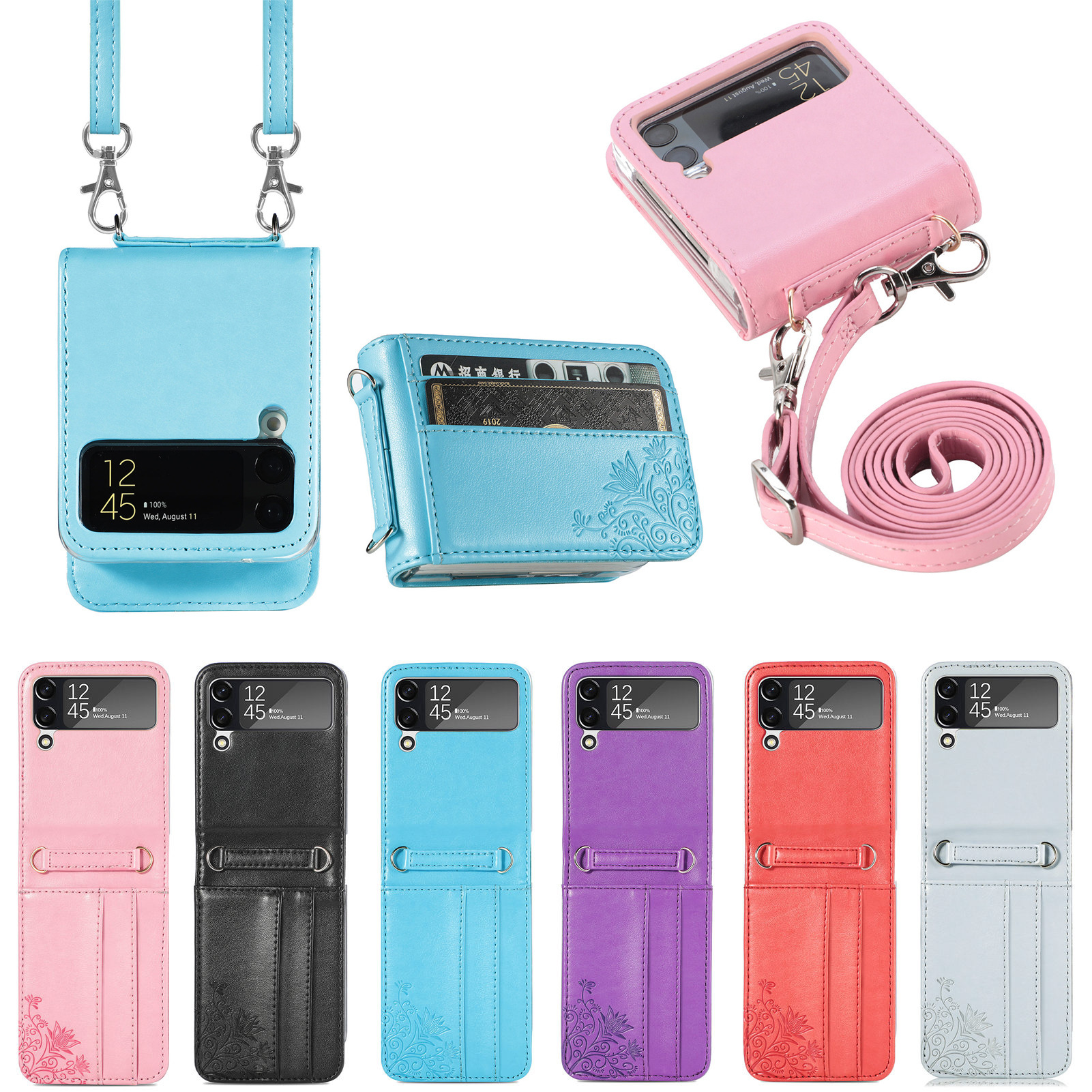 Compatible with Samsung Z Flip 8/7 phone case, 6/5 vegan leather, SIM card slot, 4/3 folding screen, drop-proof protective case, Amazon.