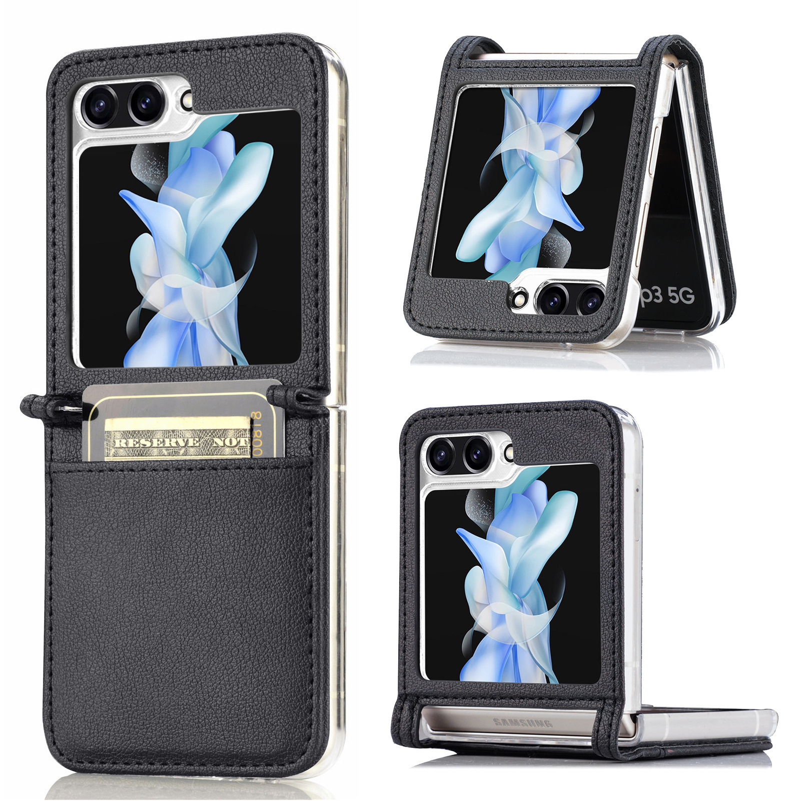 Compatible with Samsung Z Flip 8/7 phone case, 6/5 vegan leather, SIM card slot, 4/3 folding screen, drop-proof protective case, Amazon.