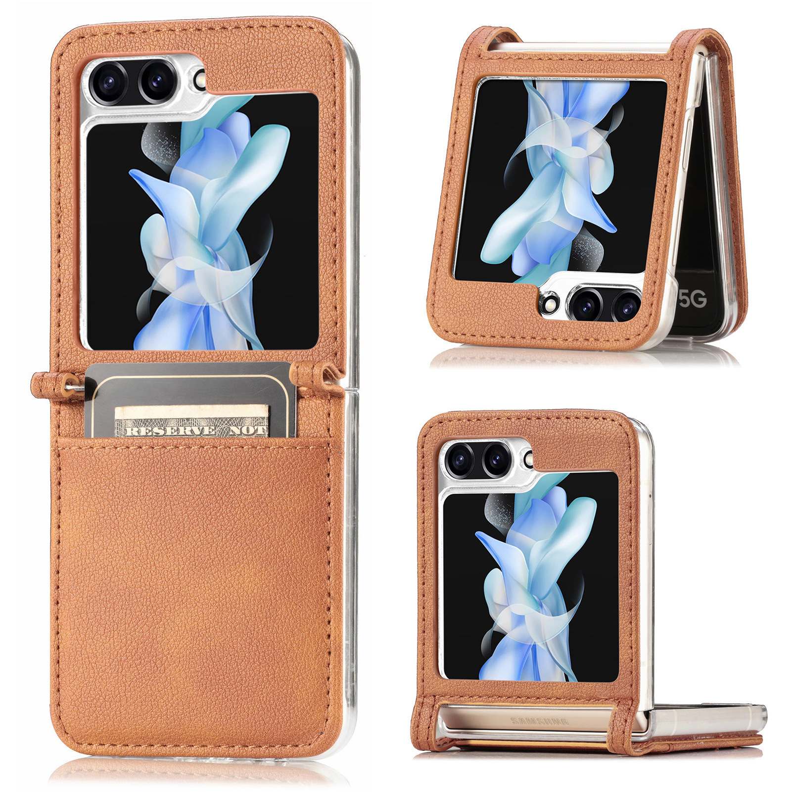 Compatible with Samsung Z Flip 8/7 phone case, 6/5 vegan leather, SIM card slot, 4/3 folding screen, drop-proof protective case, Amazon.