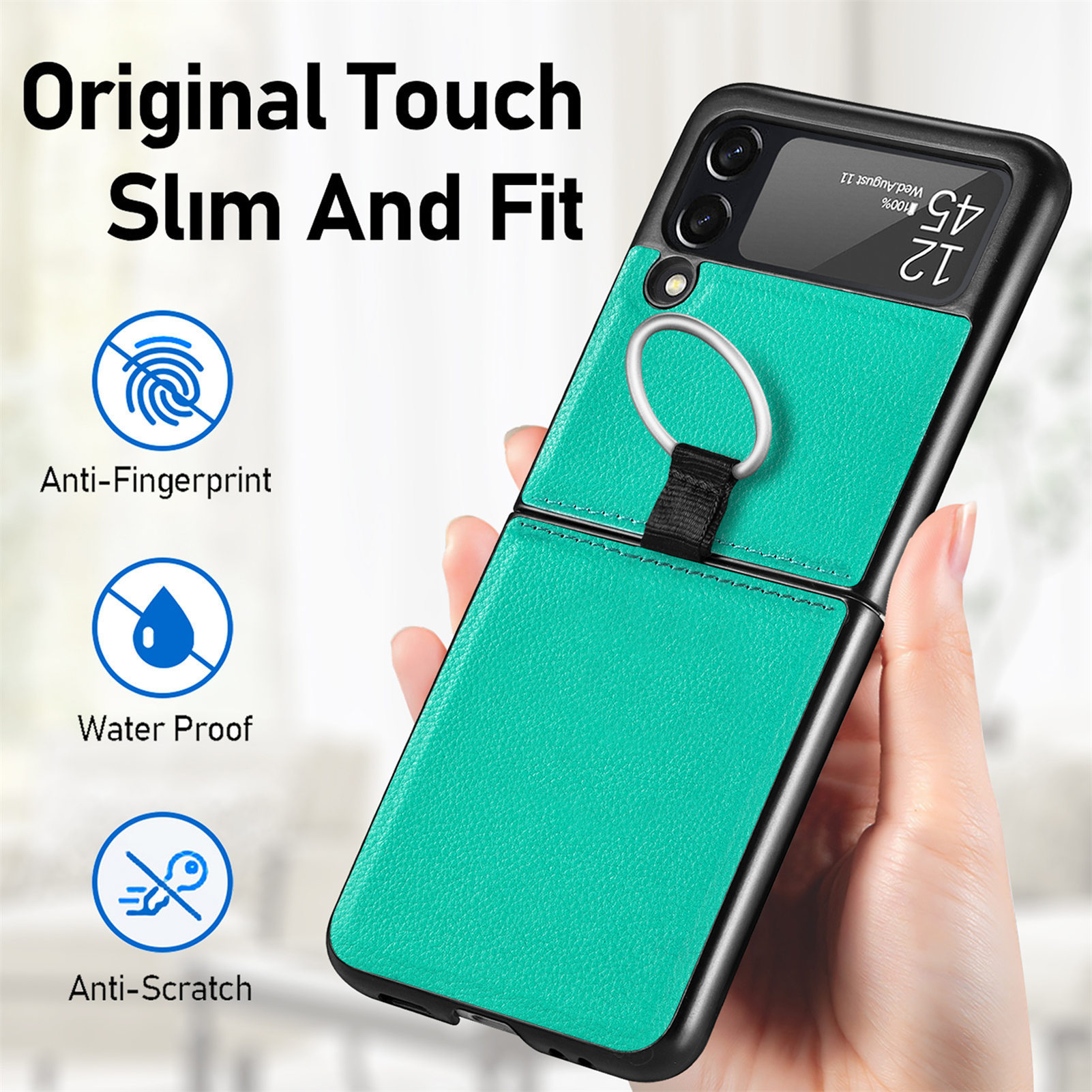 Suitable for Samsung ZFlip 4 phone case, Flip 3 ring integrated folding case, Flip 2 vegan leather PU shockproof protective case
