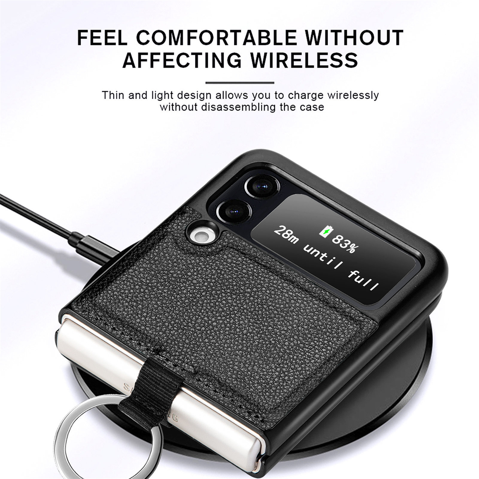 Suitable for Samsung ZFlip 4 phone case, Flip 3 ring integrated folding case, Flip 2 vegan leather PU shockproof protective case