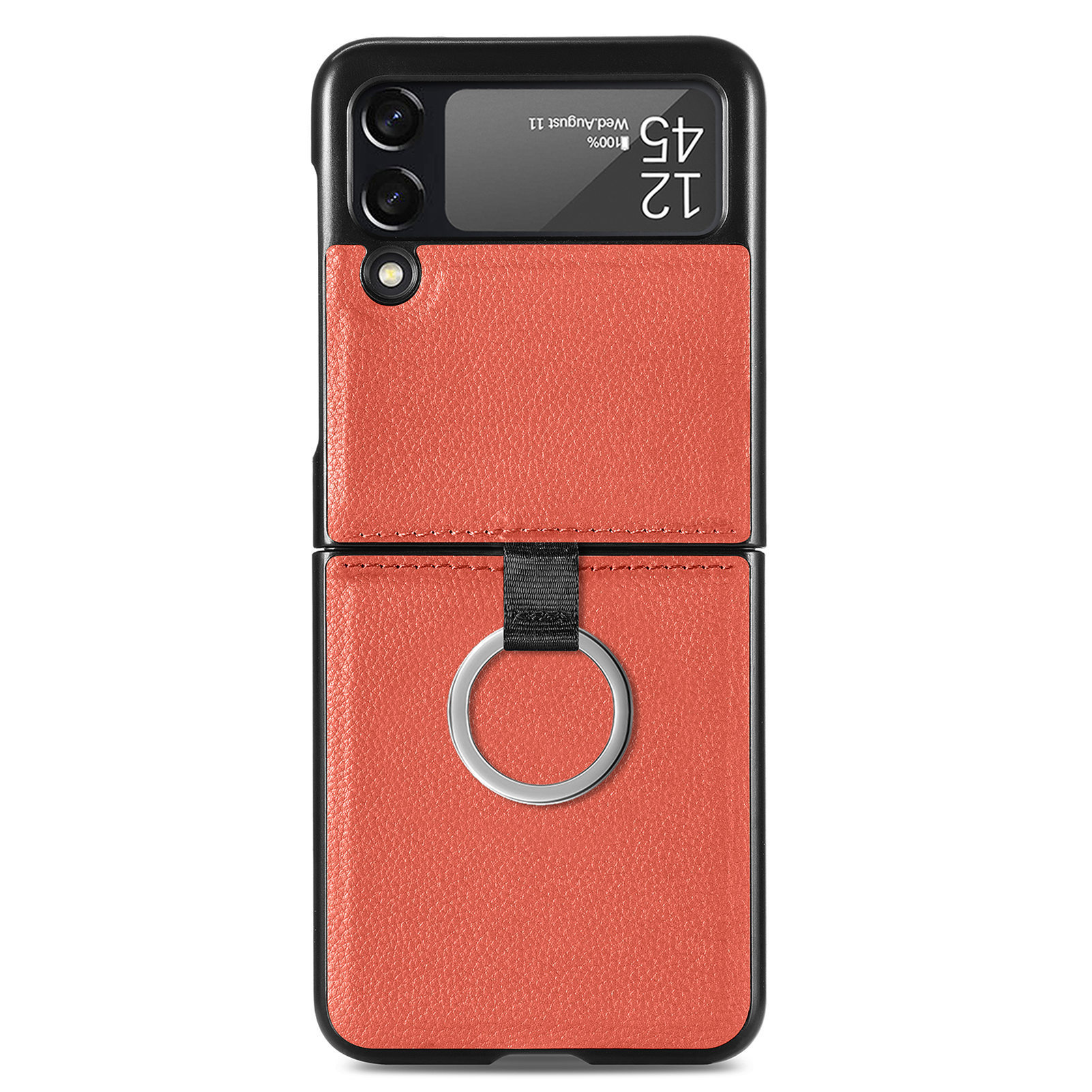 Suitable for Samsung ZFlip 4 phone case, Flip 3 ring integrated folding case, Flip 2 vegan leather PU shockproof protective case