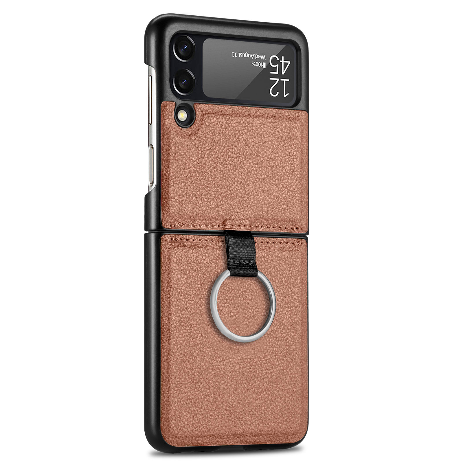 Suitable for Samsung ZFlip 4 phone case, Flip 3 ring integrated folding case, Flip 2 vegan leather PU shockproof protective case