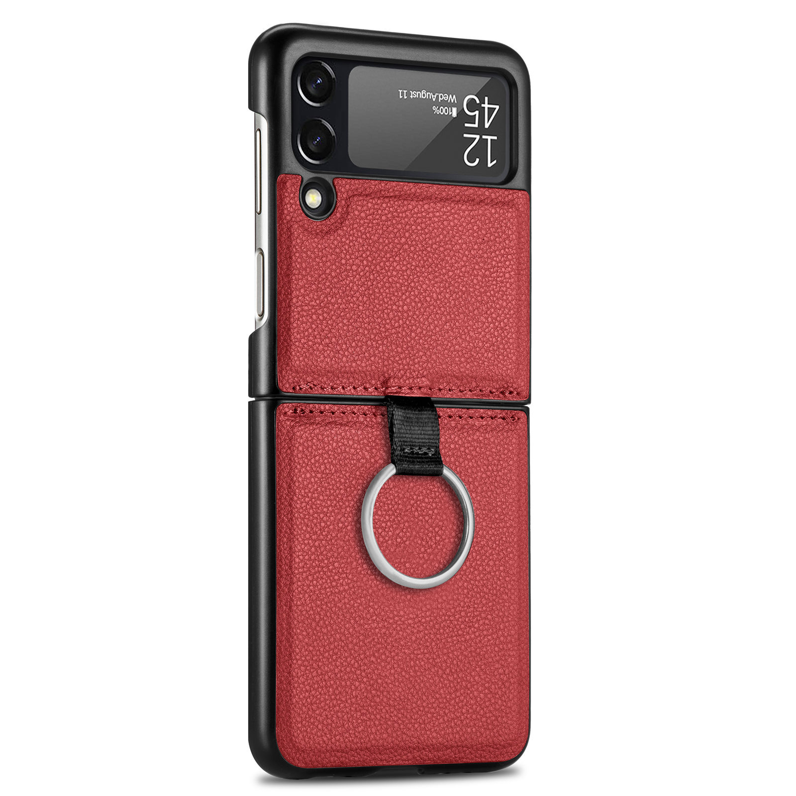 Suitable for Samsung ZFlip 4 phone case, Flip 3 ring integrated folding case, Flip 2 vegan leather PU shockproof protective case