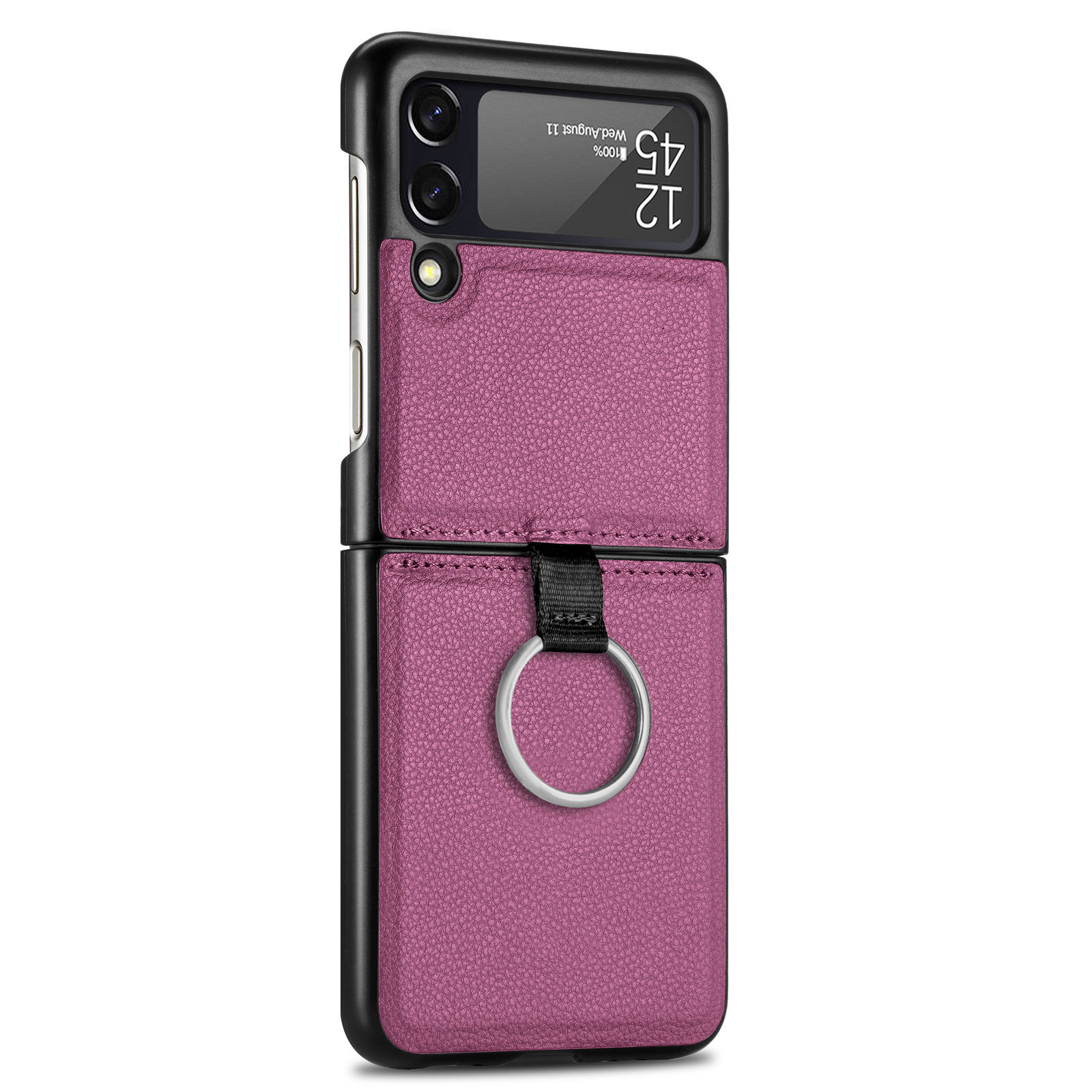 Suitable for Samsung ZFlip 4 phone case, Flip 3 ring integrated folding case, Flip 2 vegan leather PU shockproof protective case