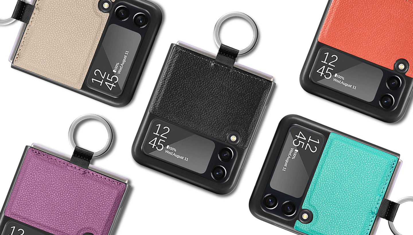Suitable for Samsung ZFlip 4 phone case, Flip 3 ring integrated folding case, Flip 2 vegan leather PU shockproof protective case